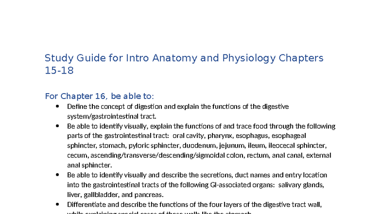 BIO 163 Exam 5 Study Guide (Ch 16-20) - Study Guide for Intro Anatomy ...