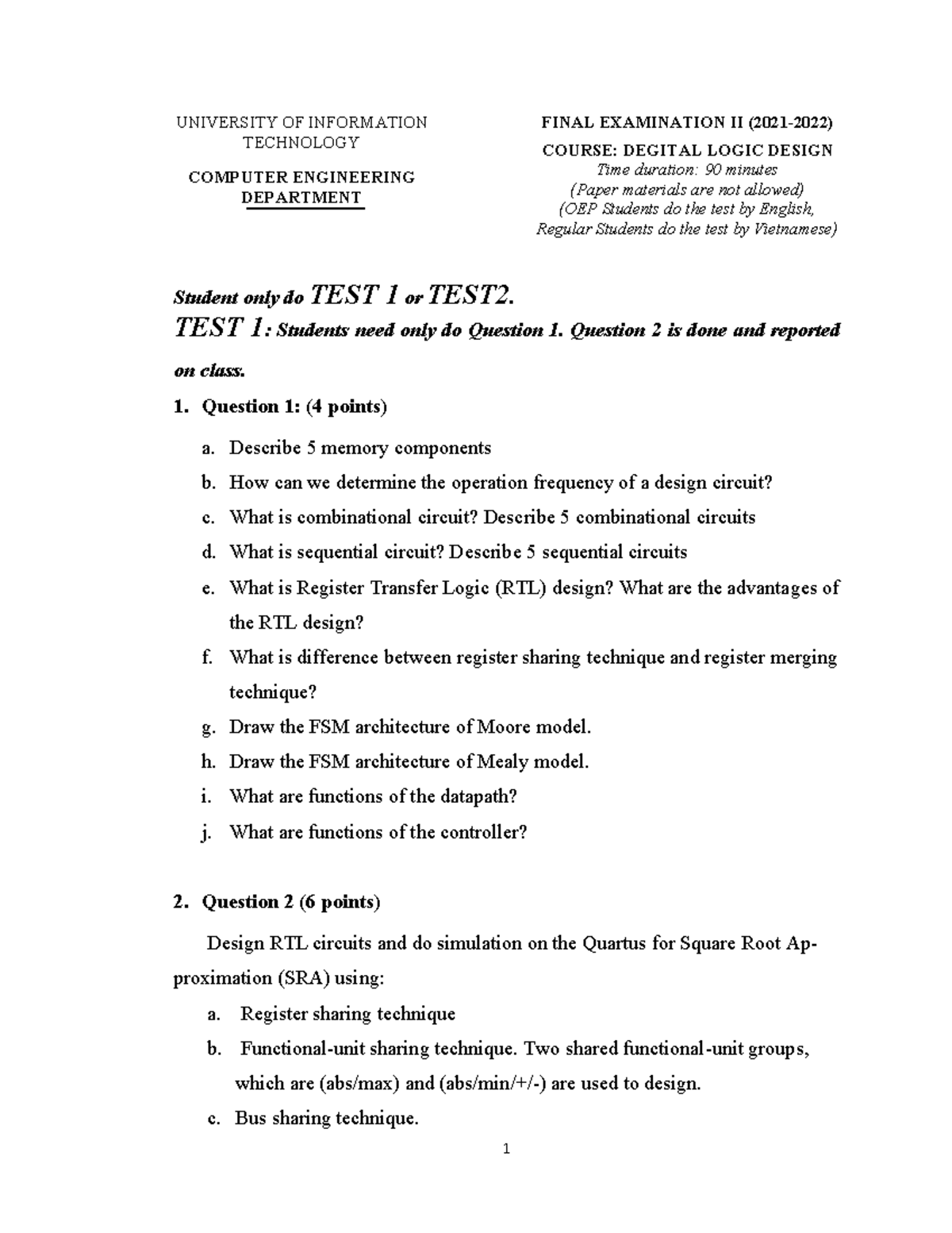 21-22-2 - 1 UNIVERSITY OF INFORMATION TECHNOLOGY COMPUTER ENGINEERING ...