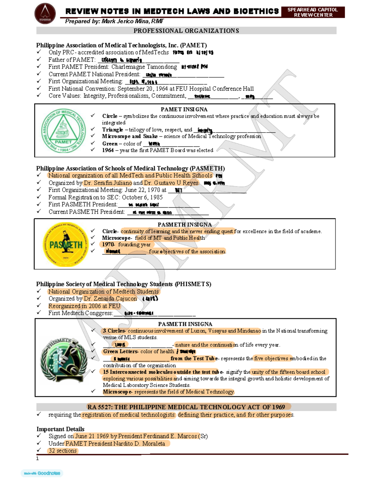 REVIEW NOTES ON MEDTECH LAWS & BIOETHICS (MTLBE) - SPEARHEAD CAPITOL ...