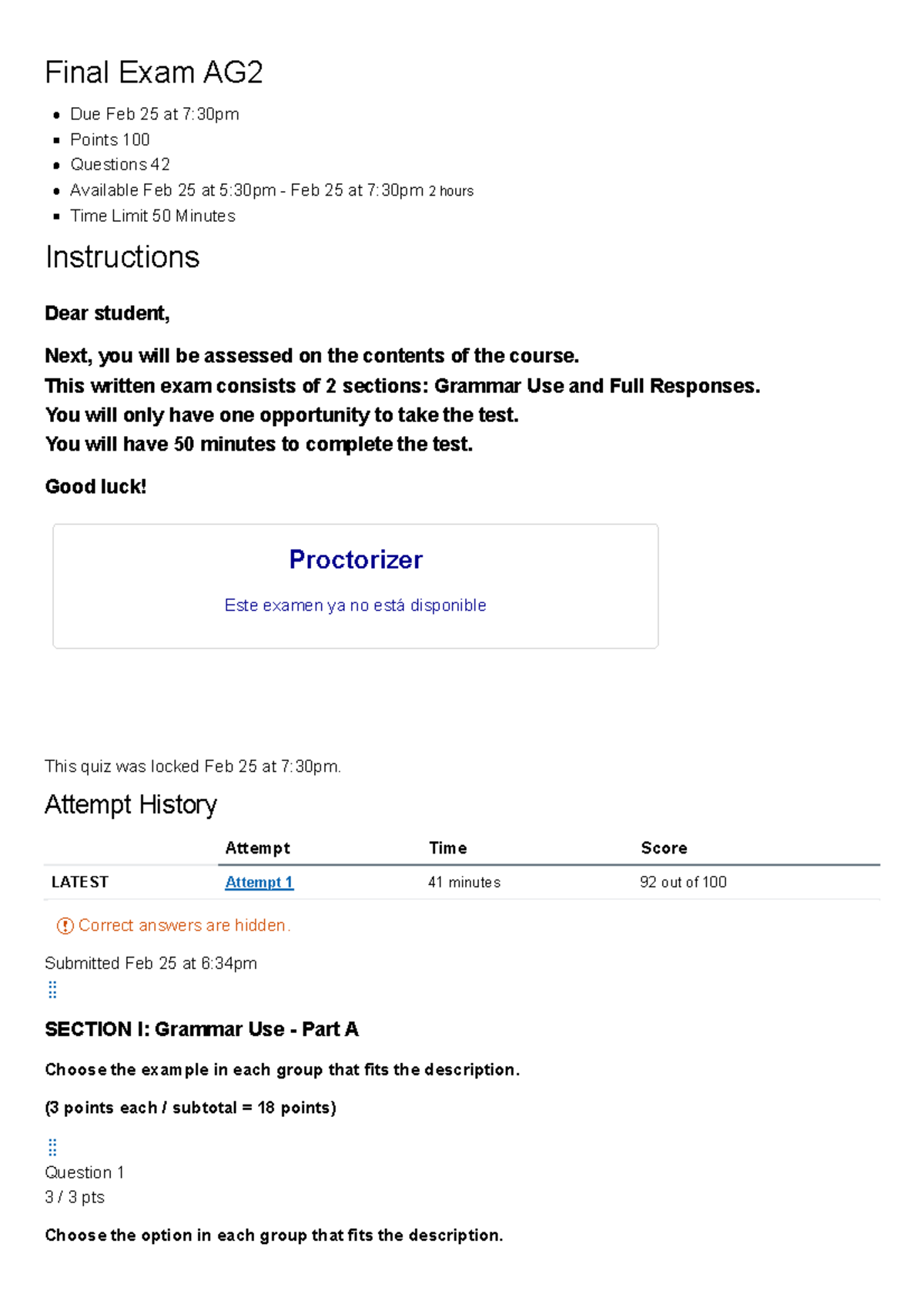 Final Exam AG2: Grammar & Full Responses Overview - Studocu