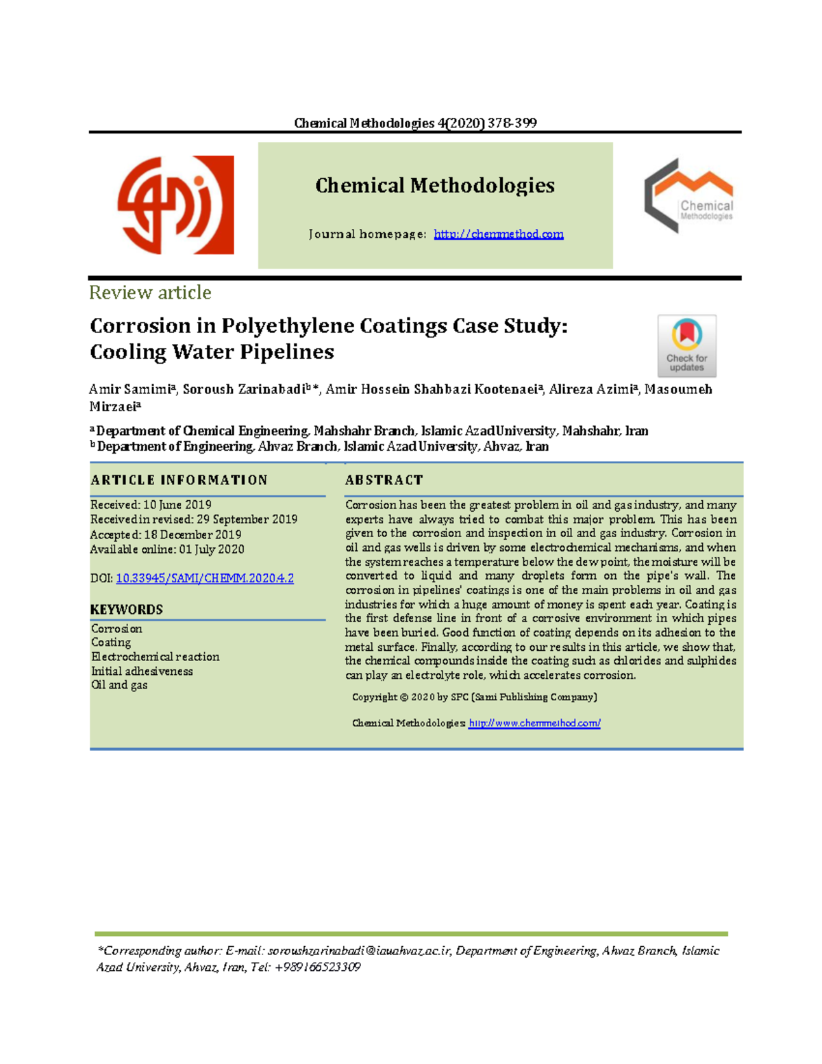 Corrosion in polyethylene coatings: A case study on cooling water ...