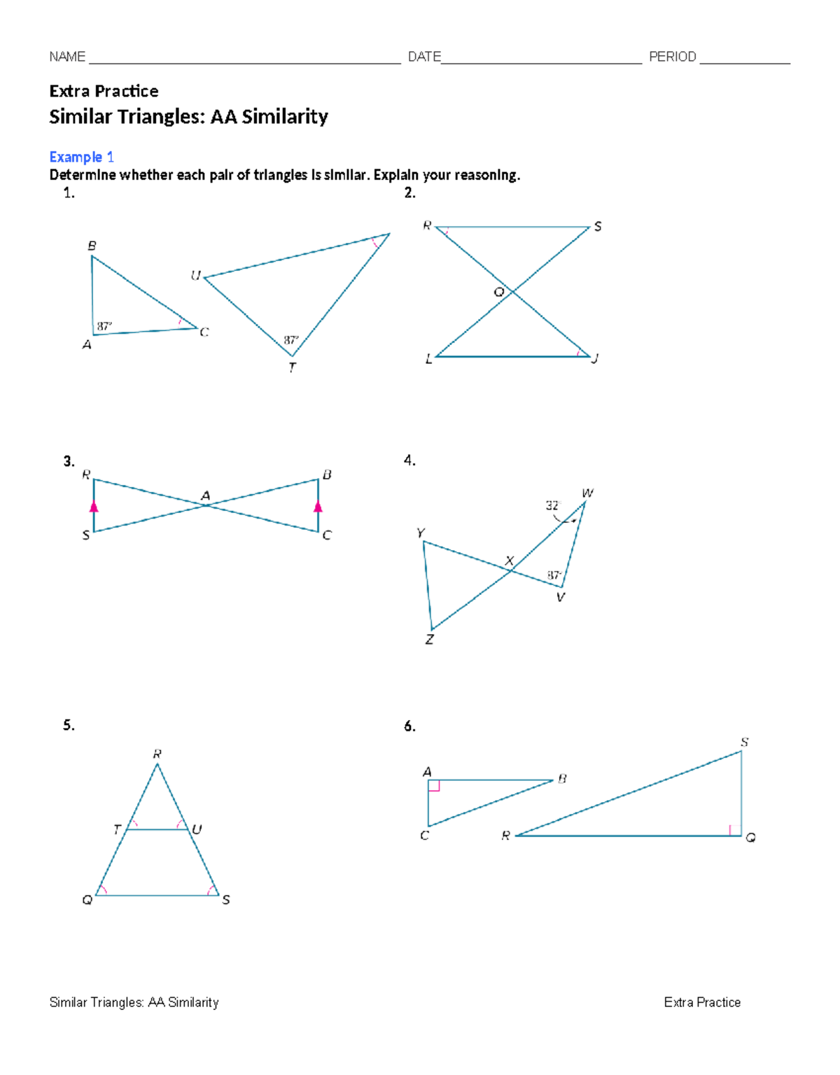 MATH 101: Extra Practice on AA Similarity in Triangles - Studocu