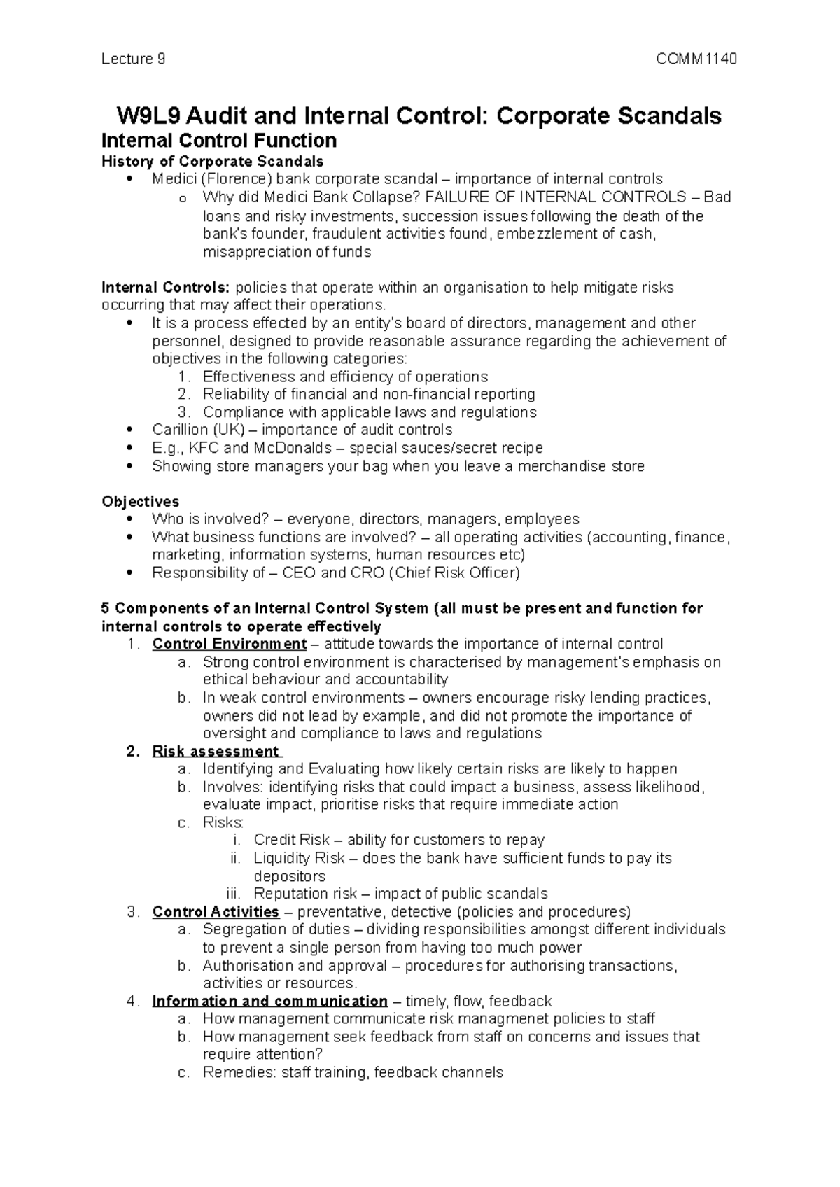 Lecture 9: COMM1140 - Audit & Internal Control in Corporate Scandals ...