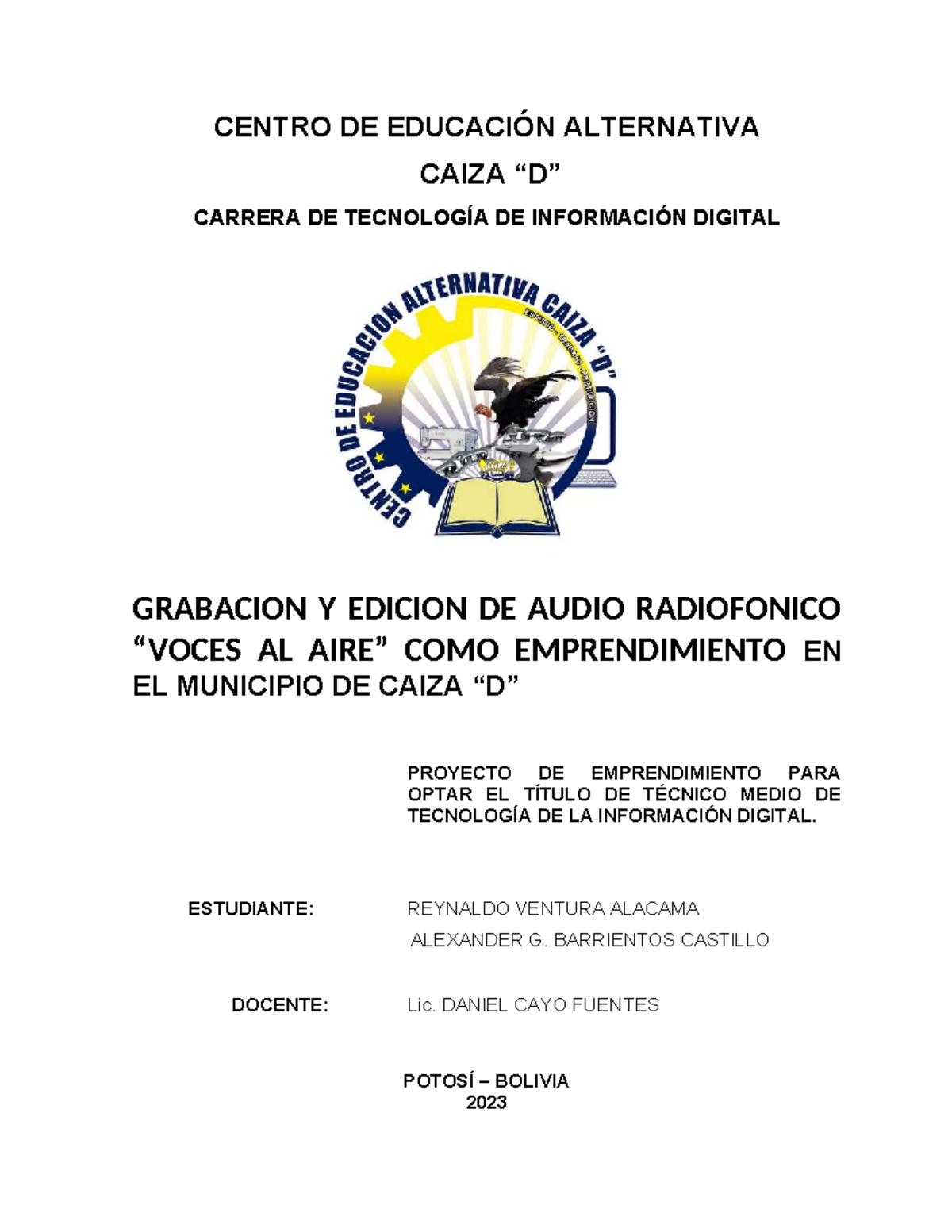 Proyecto de Emprendimiento: Grabación y Edición de Audio - TIC 2023 ...