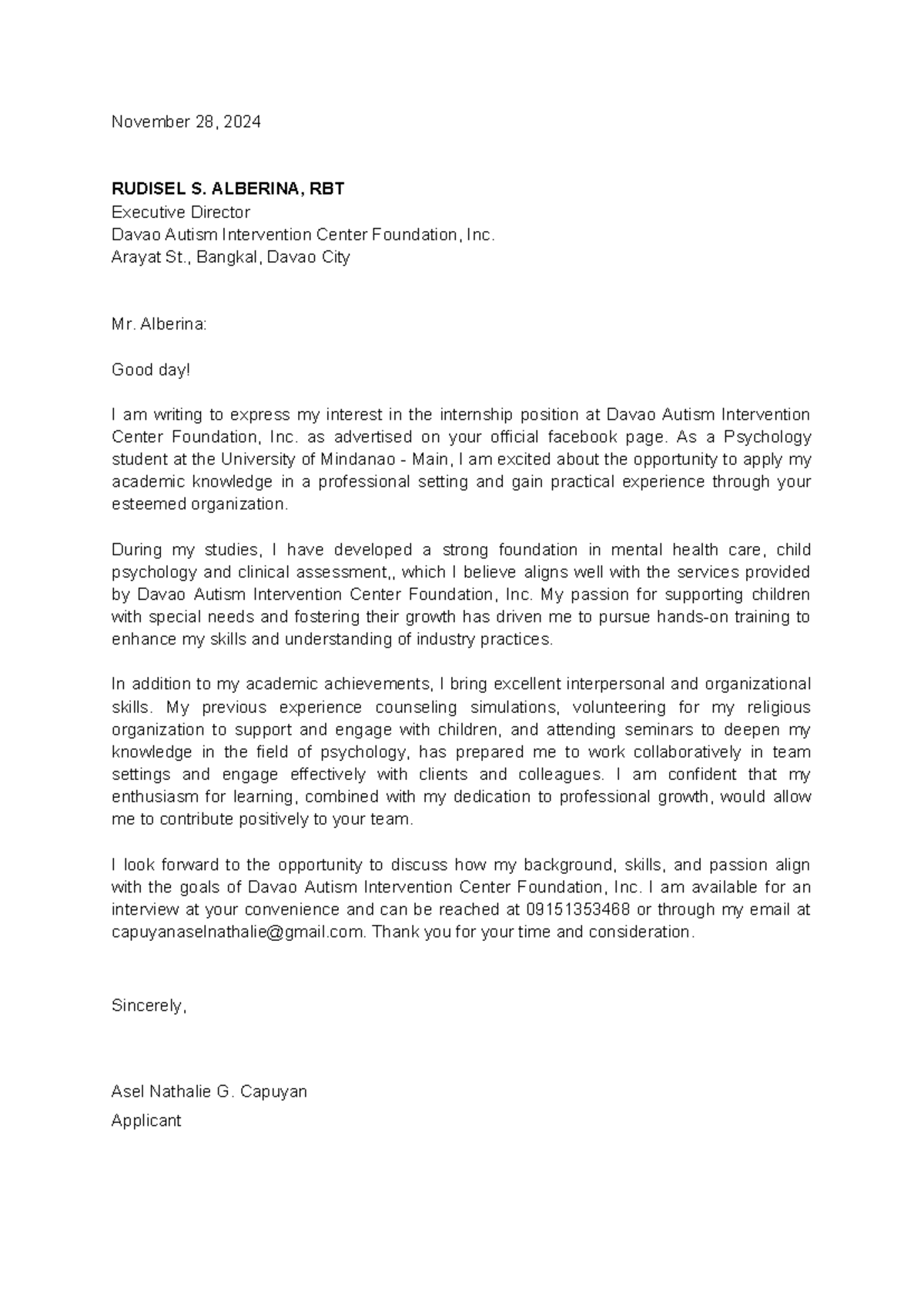 Application Letter-Template - November 28, 2024 RUDISEL S. ALBERINA ...