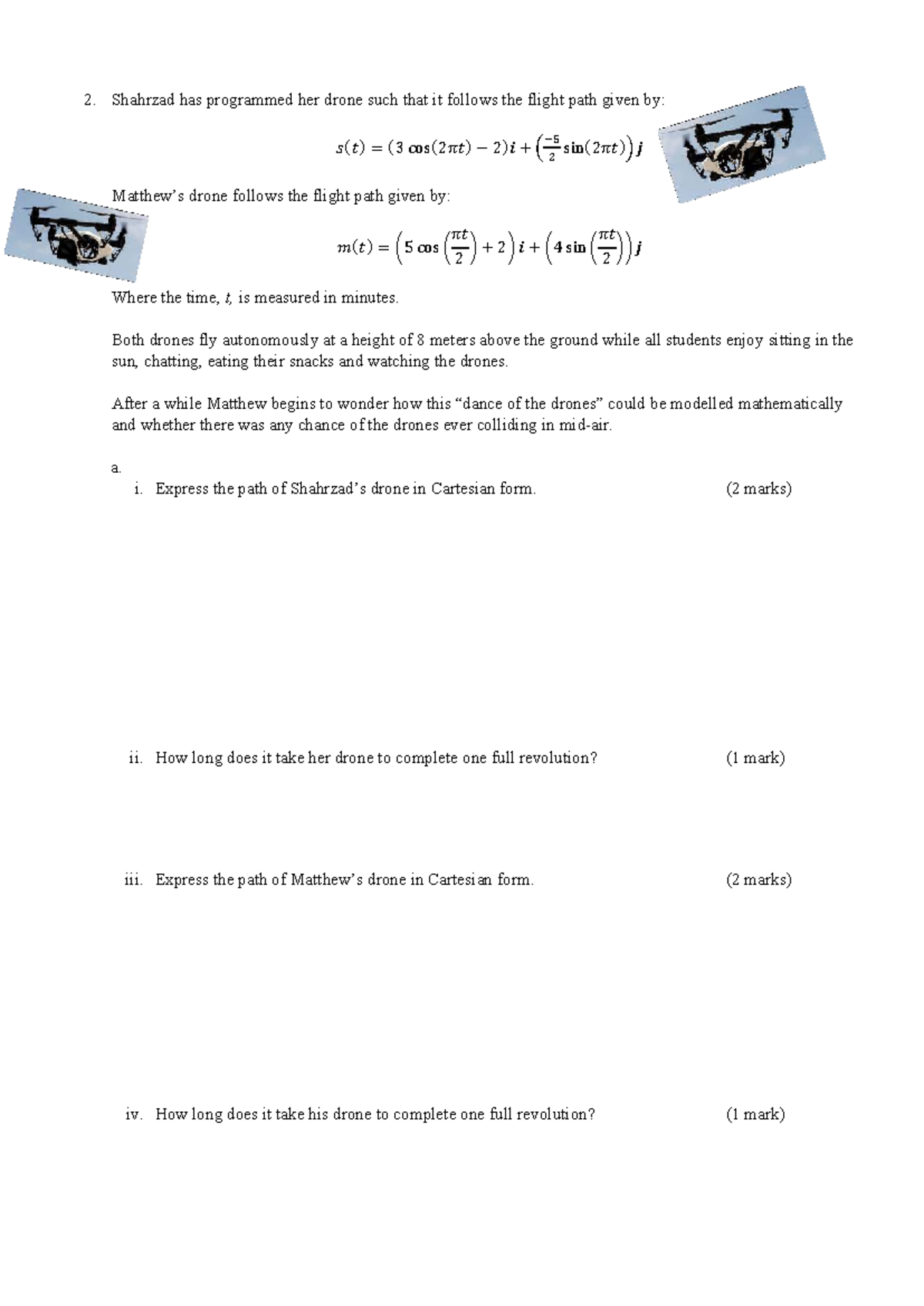Vector Functions Question: Drone Flight Path Analysis - Studocu