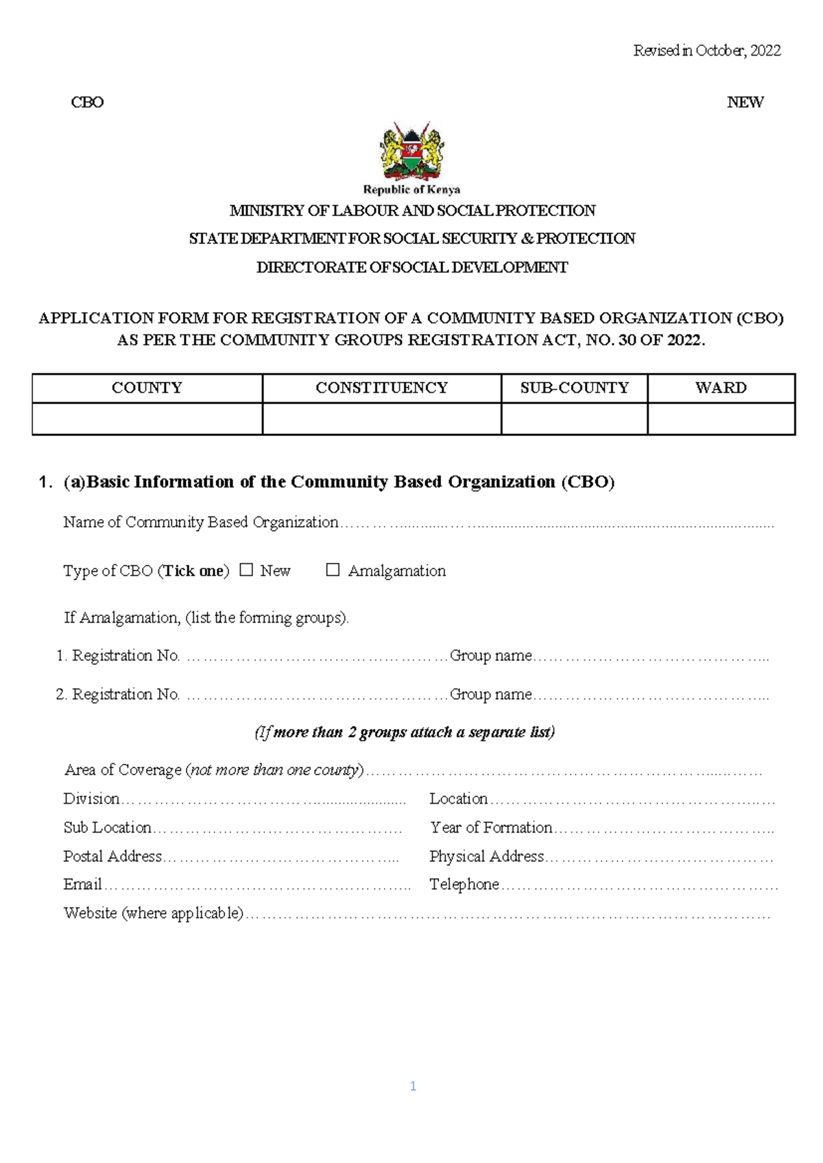 CBO Registration Form 2022: Community Based Organization Application ...
