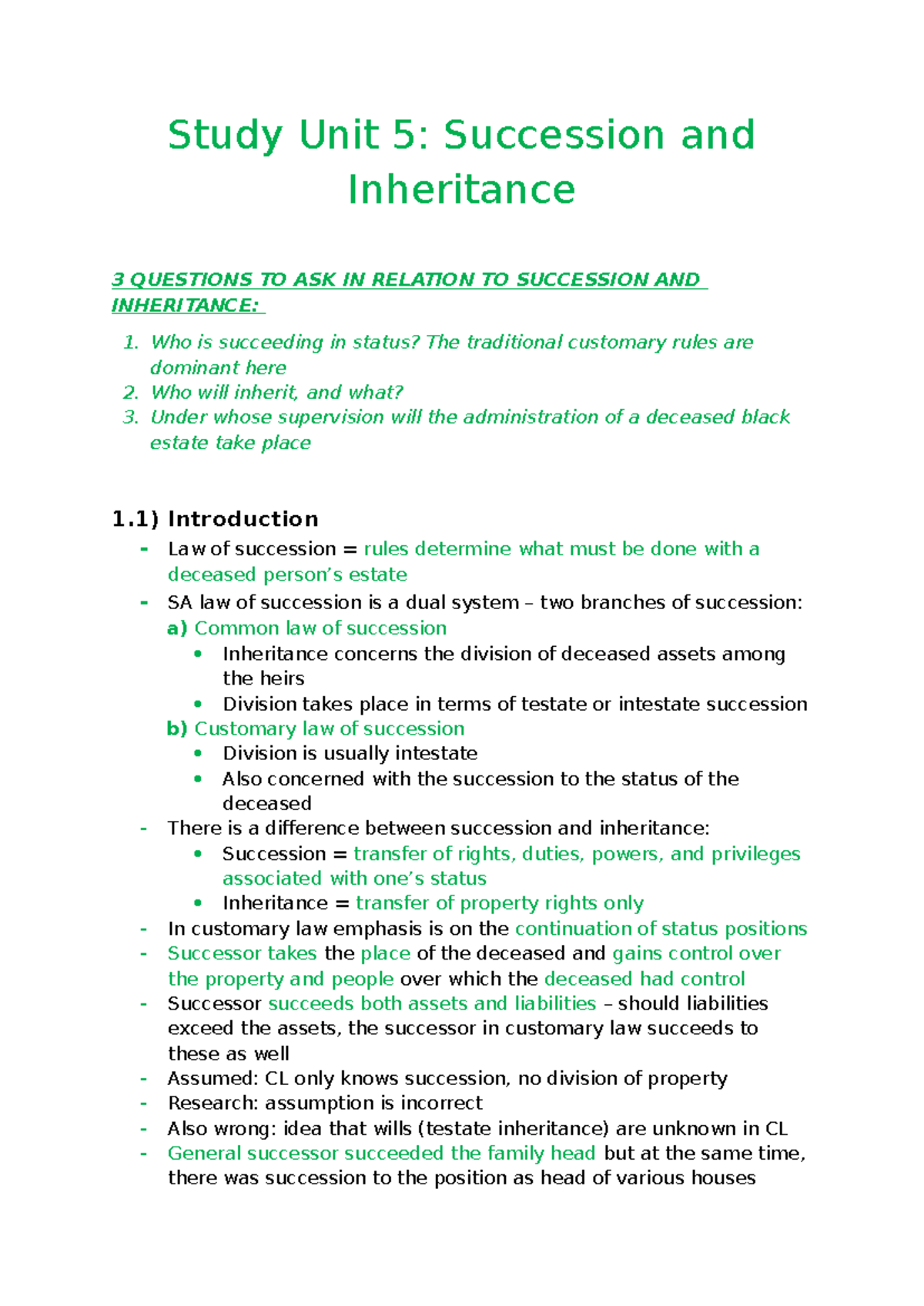 Study Unit 5: Succession and Inheritance Overview and Key Concepts ...