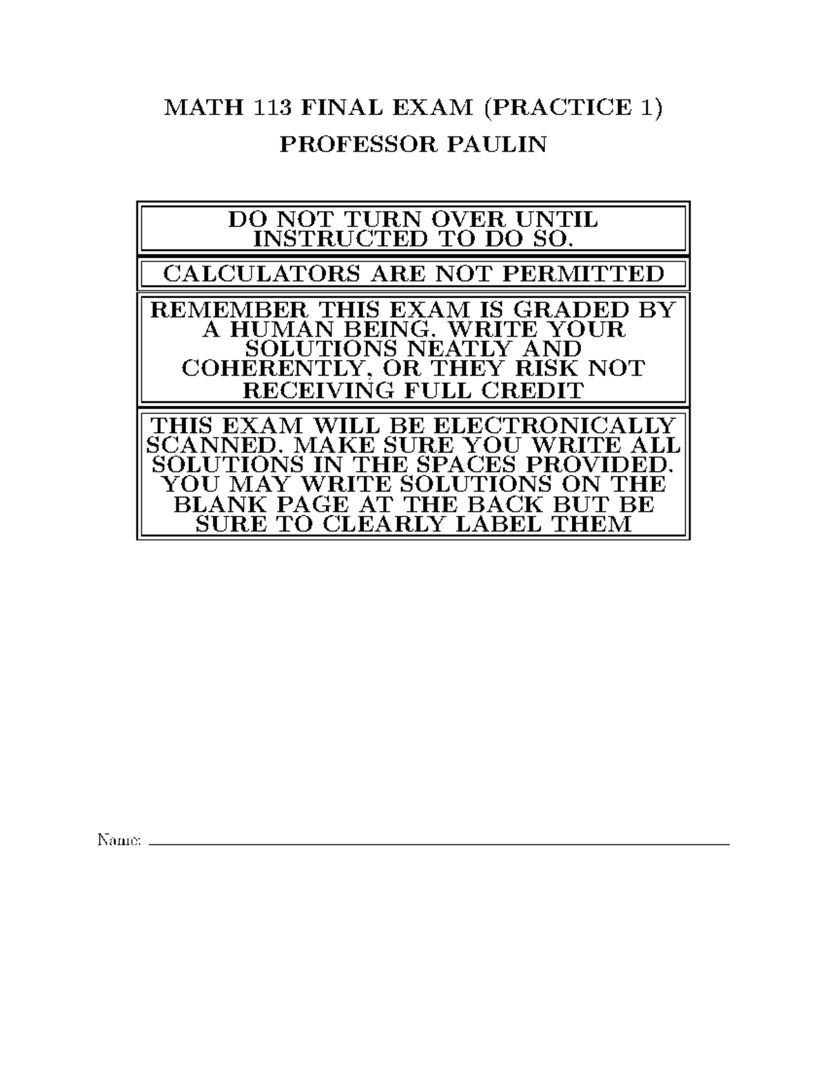 113Final(Practice 1) - UC Berkley math test on discrete math - MATH 113 ...