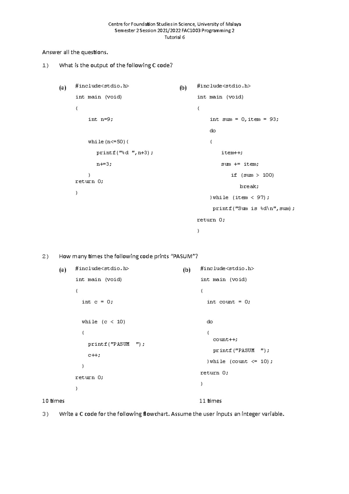 Tutorial 6 Solutions for FAC1003 Programming 2 (2021/22) - Studocu