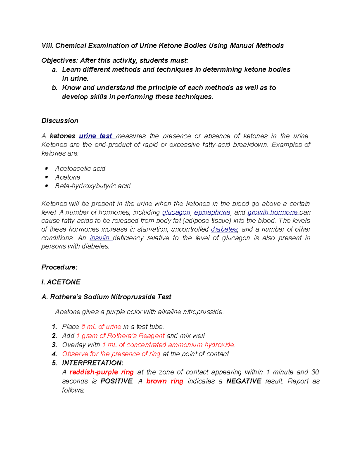 Activity 8 Chemical Examination of Urine Ketone Bodies Using Manual ...