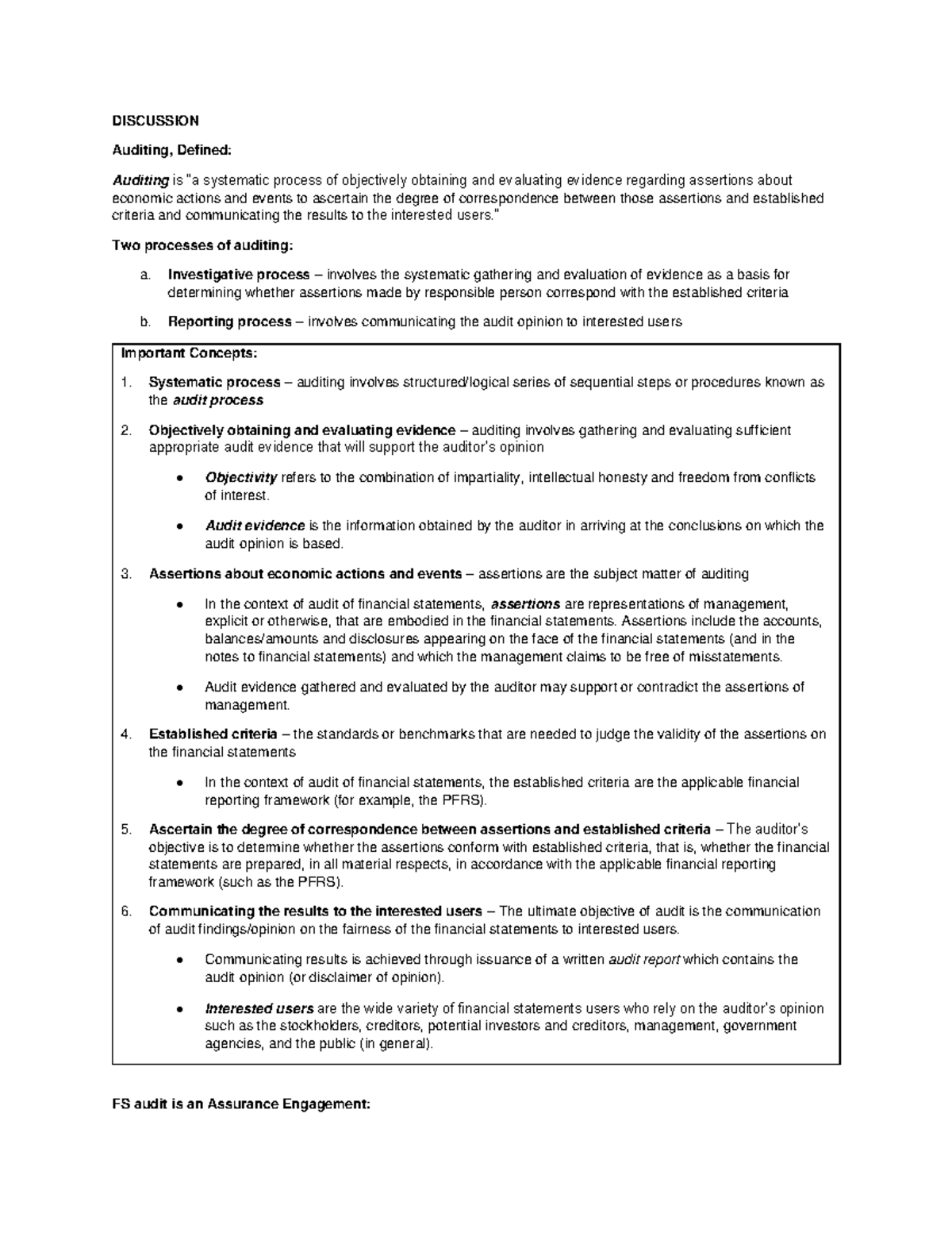 Introduction to Auditing: Concepts & Framework Overview (ACCT101) - Studocu