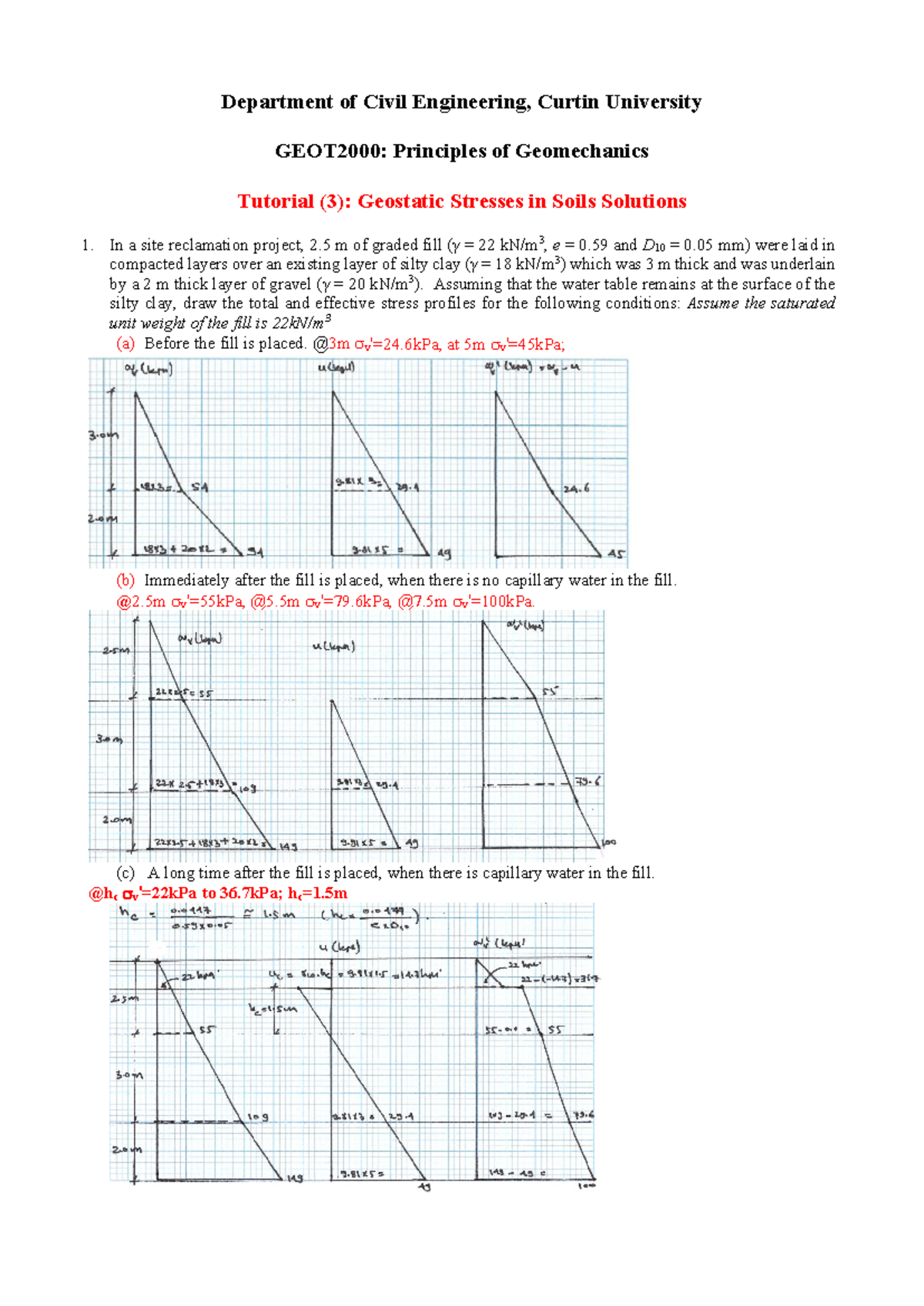 Tutorial 3 (CIVIL ENG) Geostatic Stresses in Soils Solutions - Studocu
