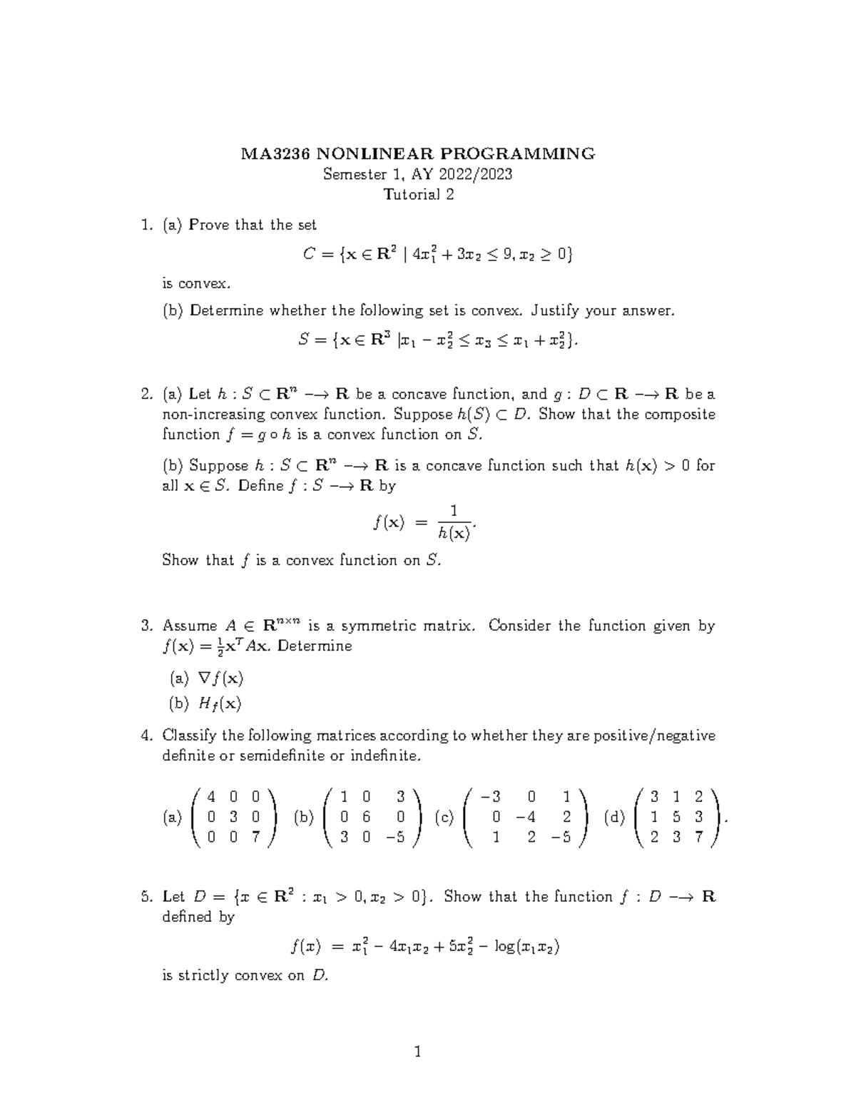 MA3236 Tutorial 2 - Nonlinear Programming Exercises and Solutions - Studocu