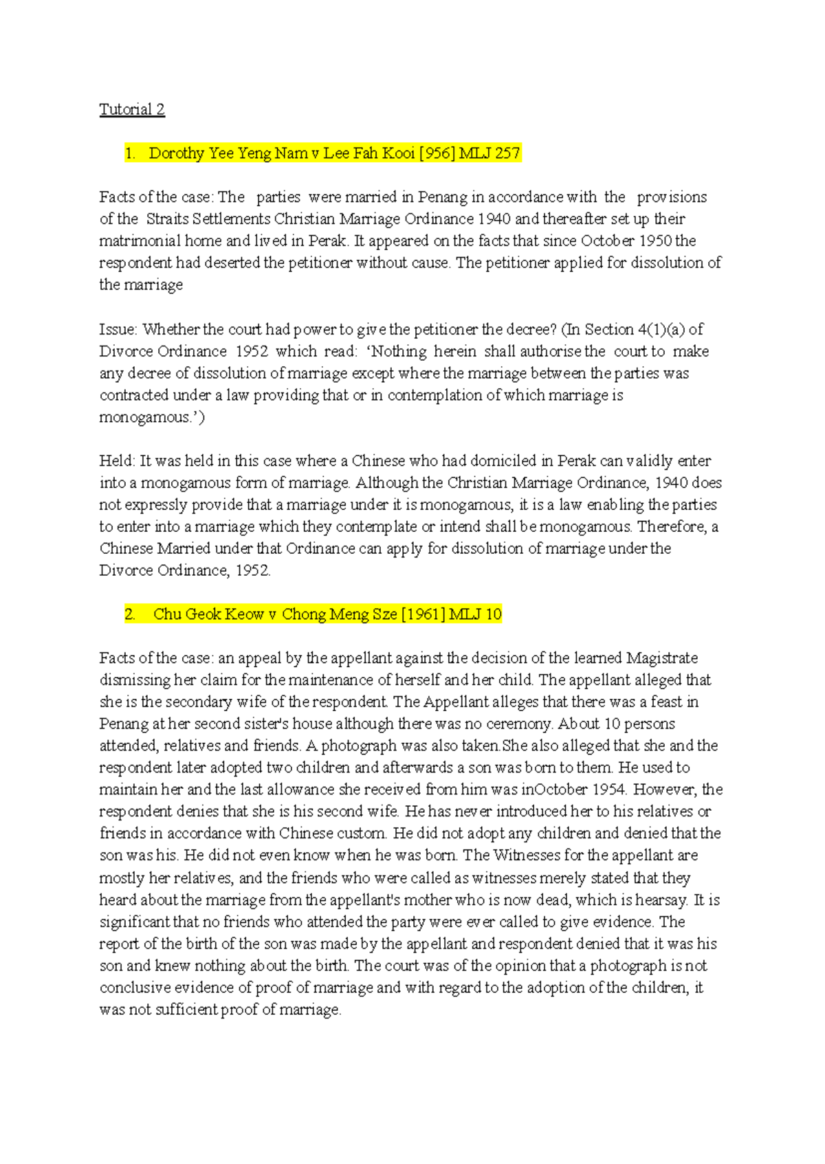 Family Law Case Studies: Key Decisions and Legal Principles - Studocu
