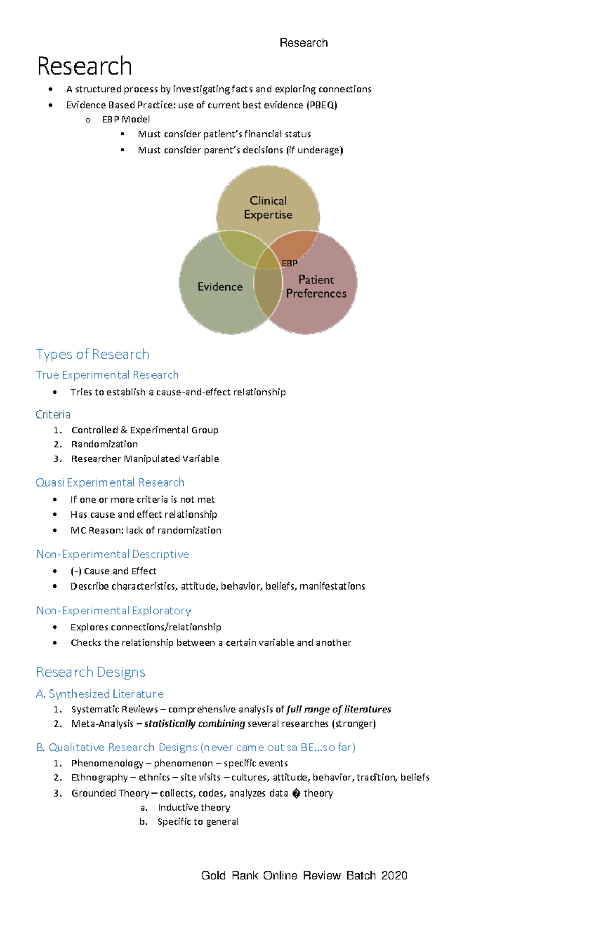Research Notes: Types and Designs of Research Methods (PBEQ) - Studocu