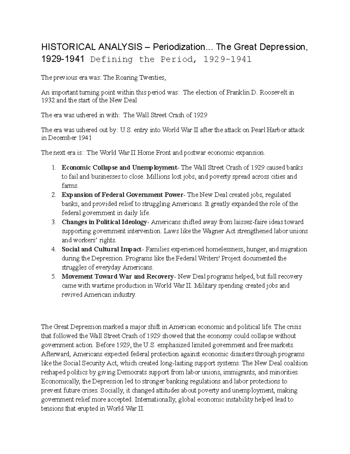 HIST 101: Historical Analysis of The Great Depression Period - Studocu