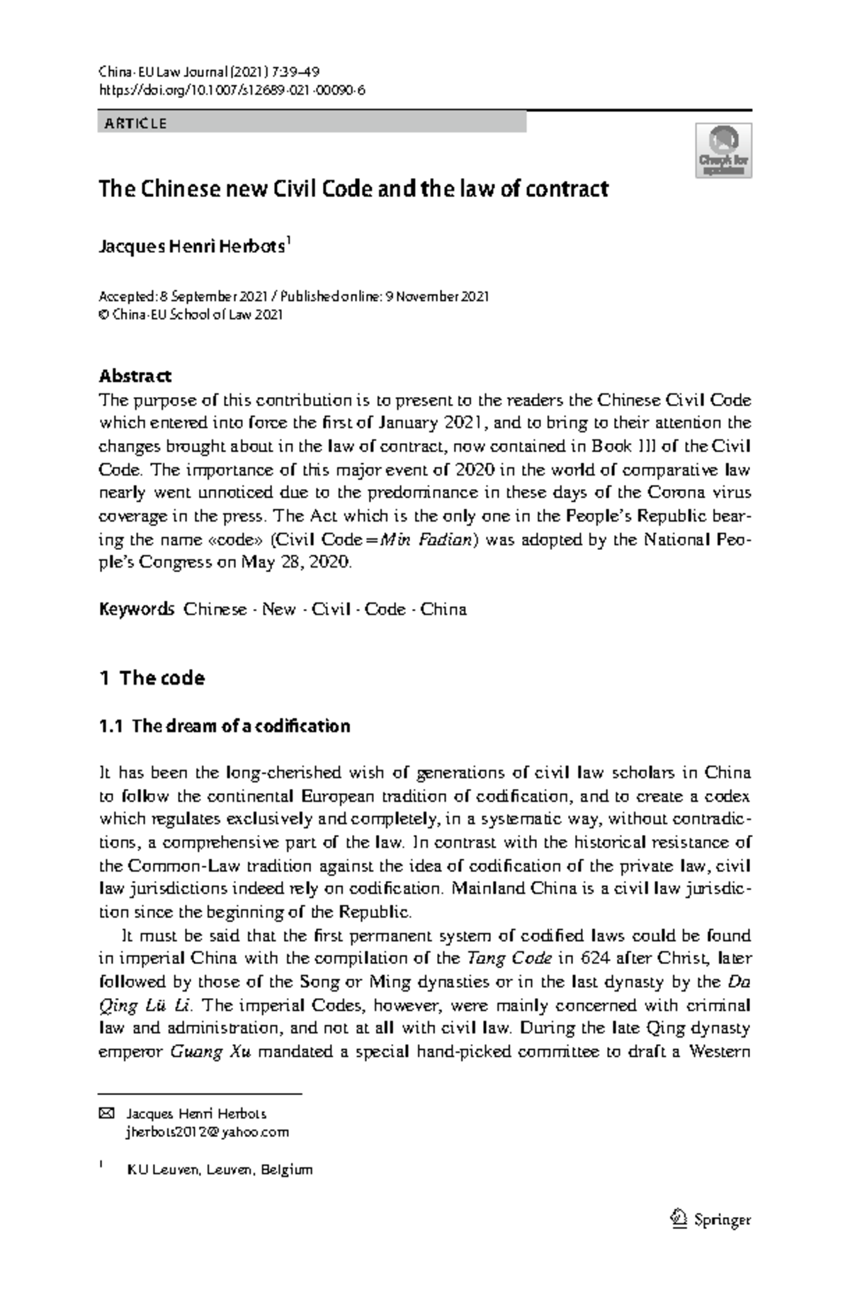 The Chinese Civil Code 2021: Updates on Contract Law Analysis - Studocu