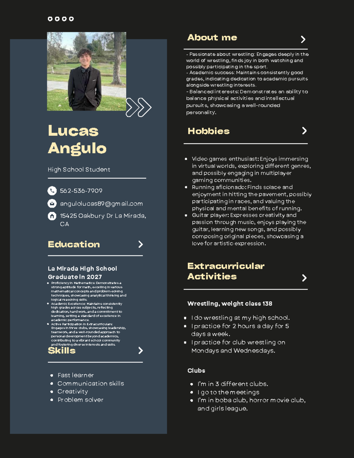 Creative Resume CV - Lucas Angulo, La Mirada High School - Studocu