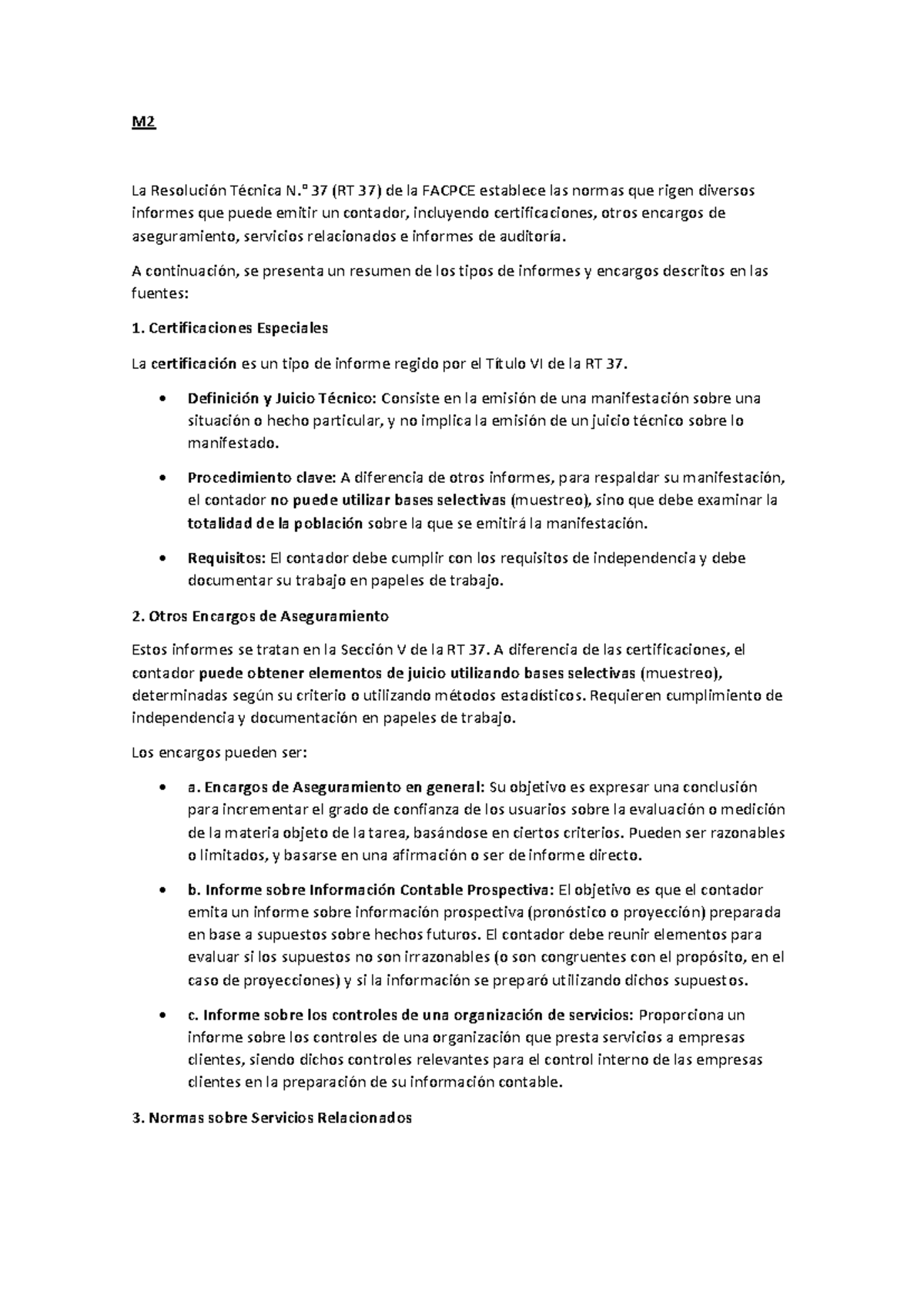 M2 - Resumen de la RT 37 de la FACPCE sobre Informes Contables - Studocu