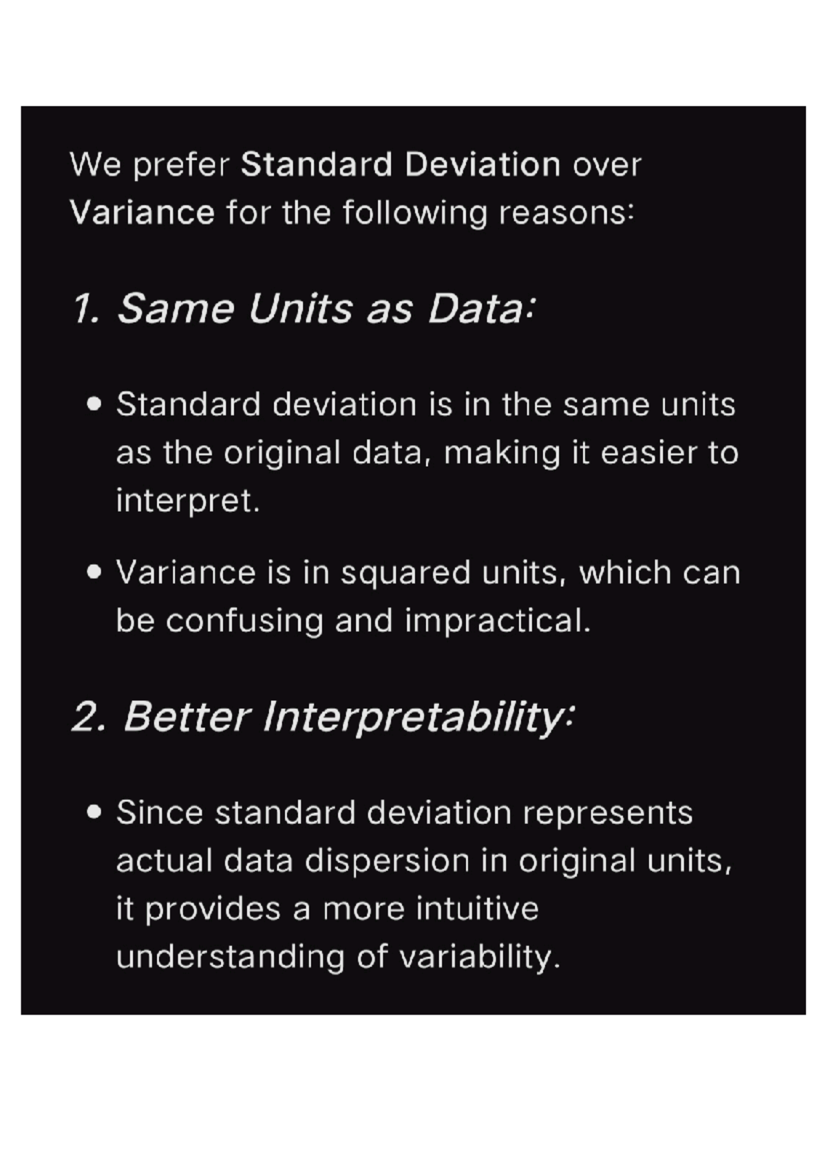 WHY IS STANDARD DEVIATION PREFERRED OVER ABSOLUTE DEVIATIONS FROM visual data 6