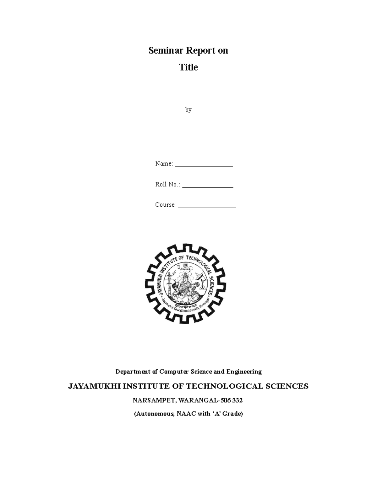 Technical Seminar Documentationnew - Seminar Report on Title by Name ...