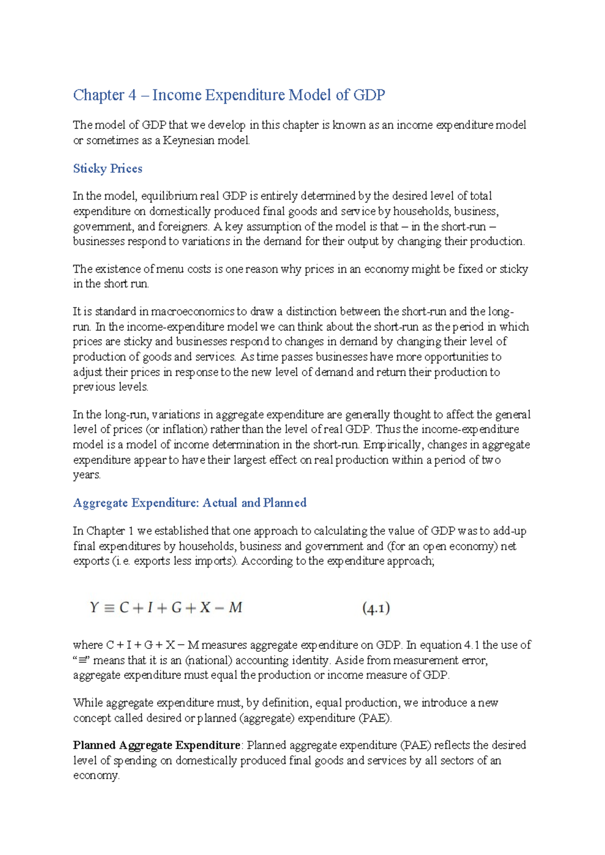 Chapter 4: Income Expenditure Model of GDP - Key Concepts and Analysis ...