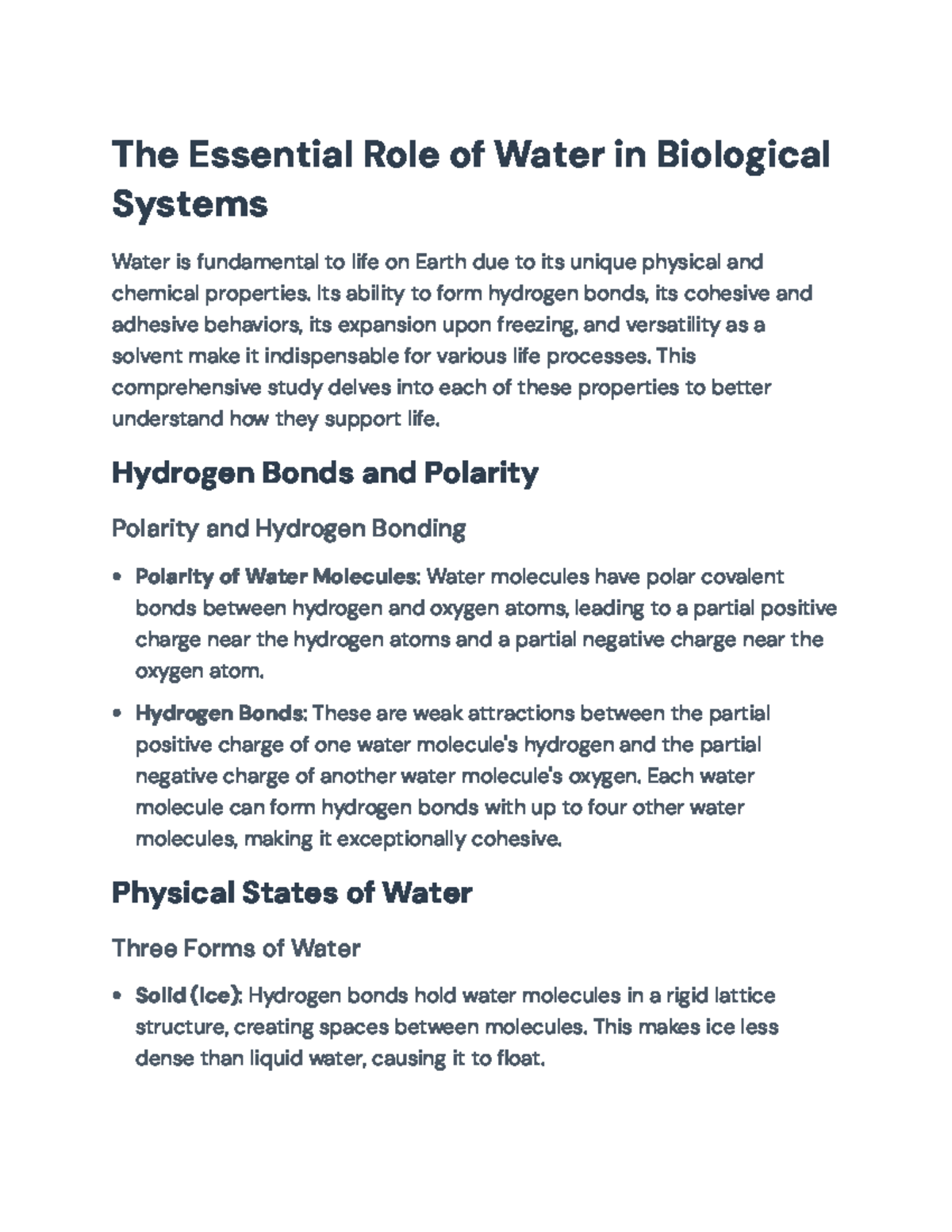 The Essential Role of Water in Biological Systems: Properties & Impact ...