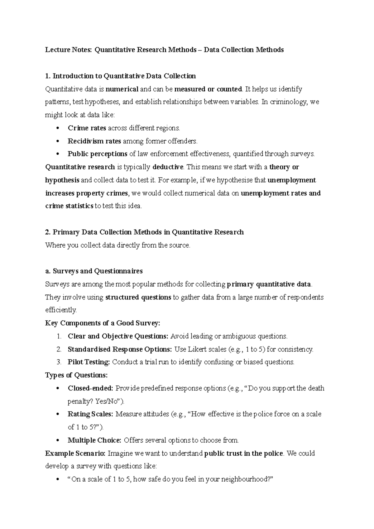 CFSD301 Lecture Notes: Quantitative Data Collection Methods Overview ...