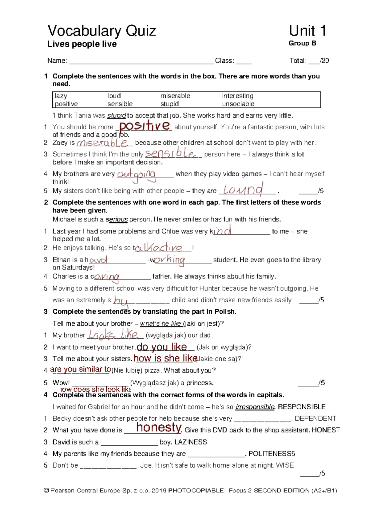 Focus 2 2nd Edition Vocabulary Quiz Unit 1 Group B - Studocu