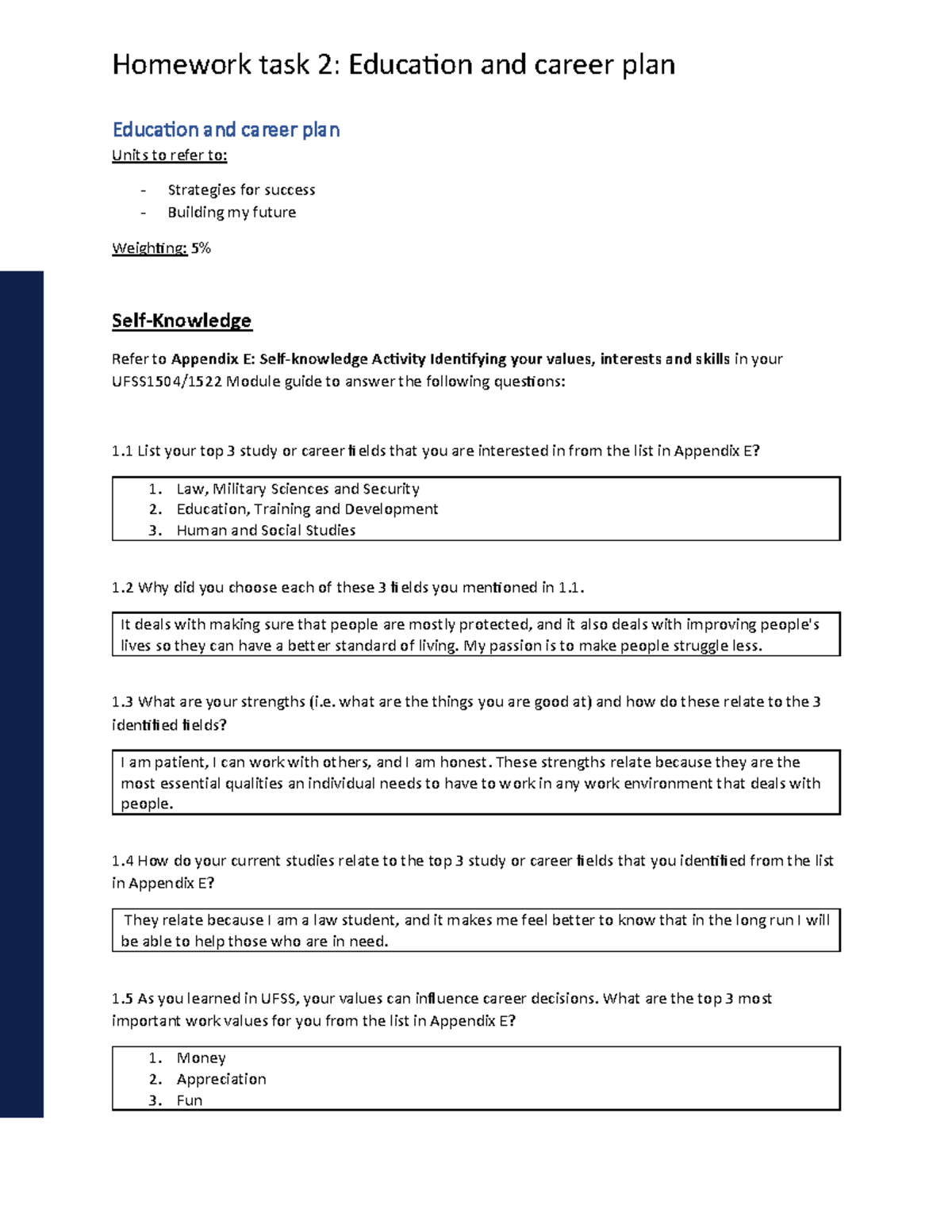 UFSS1504 Final Homework Task 2: Education and Career Plan Worksheet ...