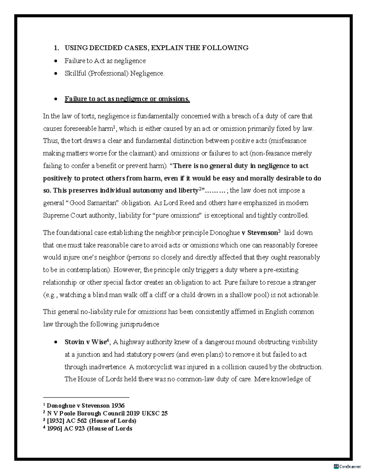 TORT Law 2: Negligence, Omissions, and Res Ipsa Loquitur Analysis - Studocu