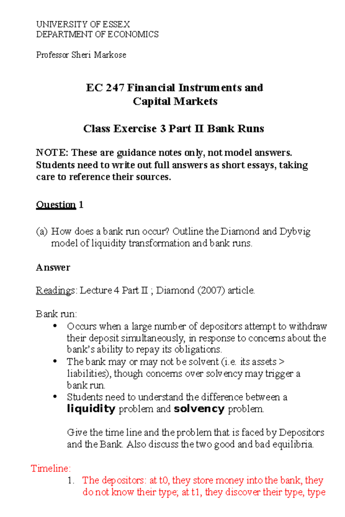 EC 247 Class Exercise 3 Part II: Analysis of Bank Runs with Solutions -  Studocu