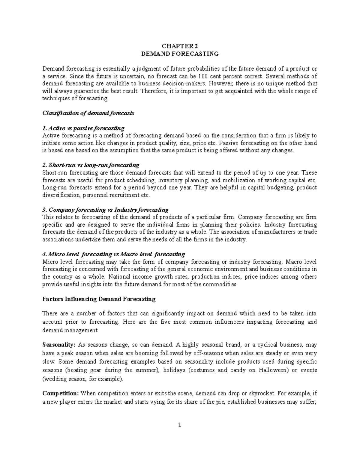 Chapter 2: Comprehensive Guide to Demand Forecasting Techniques - Studocu