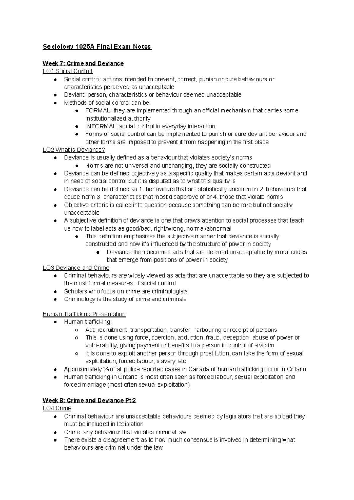 Sociology 1025A Final Exam Study Notes on Crime, Deviance, and Society ...