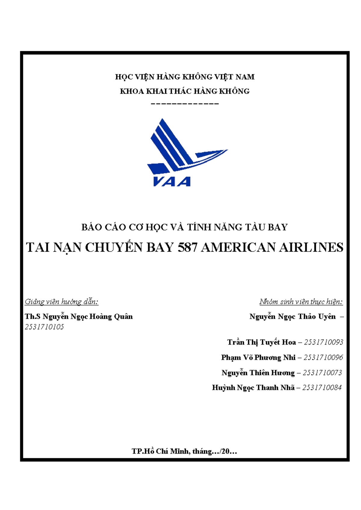 Tiểu luận Cơ học và Tính năng Tàu bay: Tai nạn Chuyến bay 587 (AA587 ...