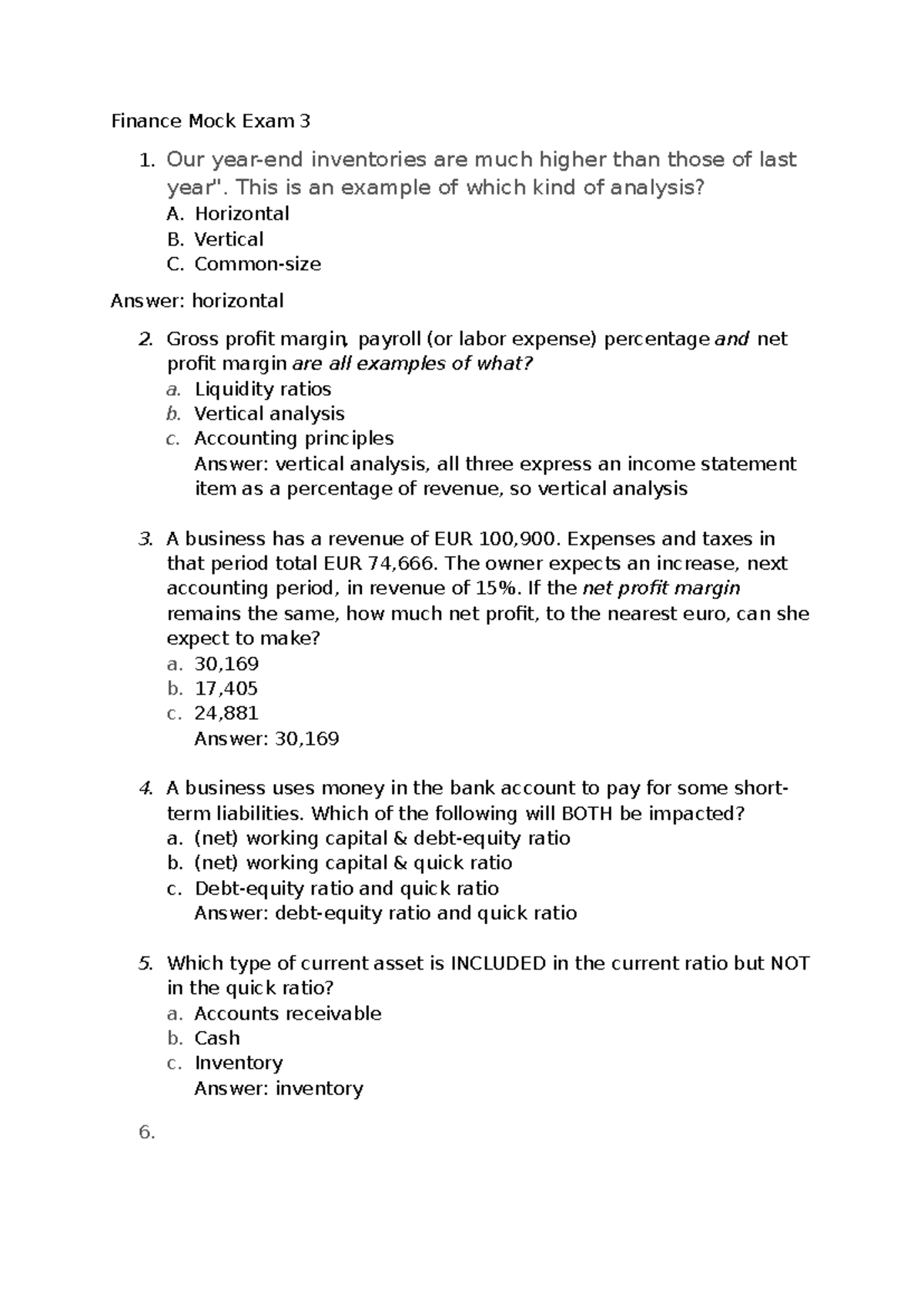 Mock Exam 3 Finance - Practice Questions and Answers - Studeersnel