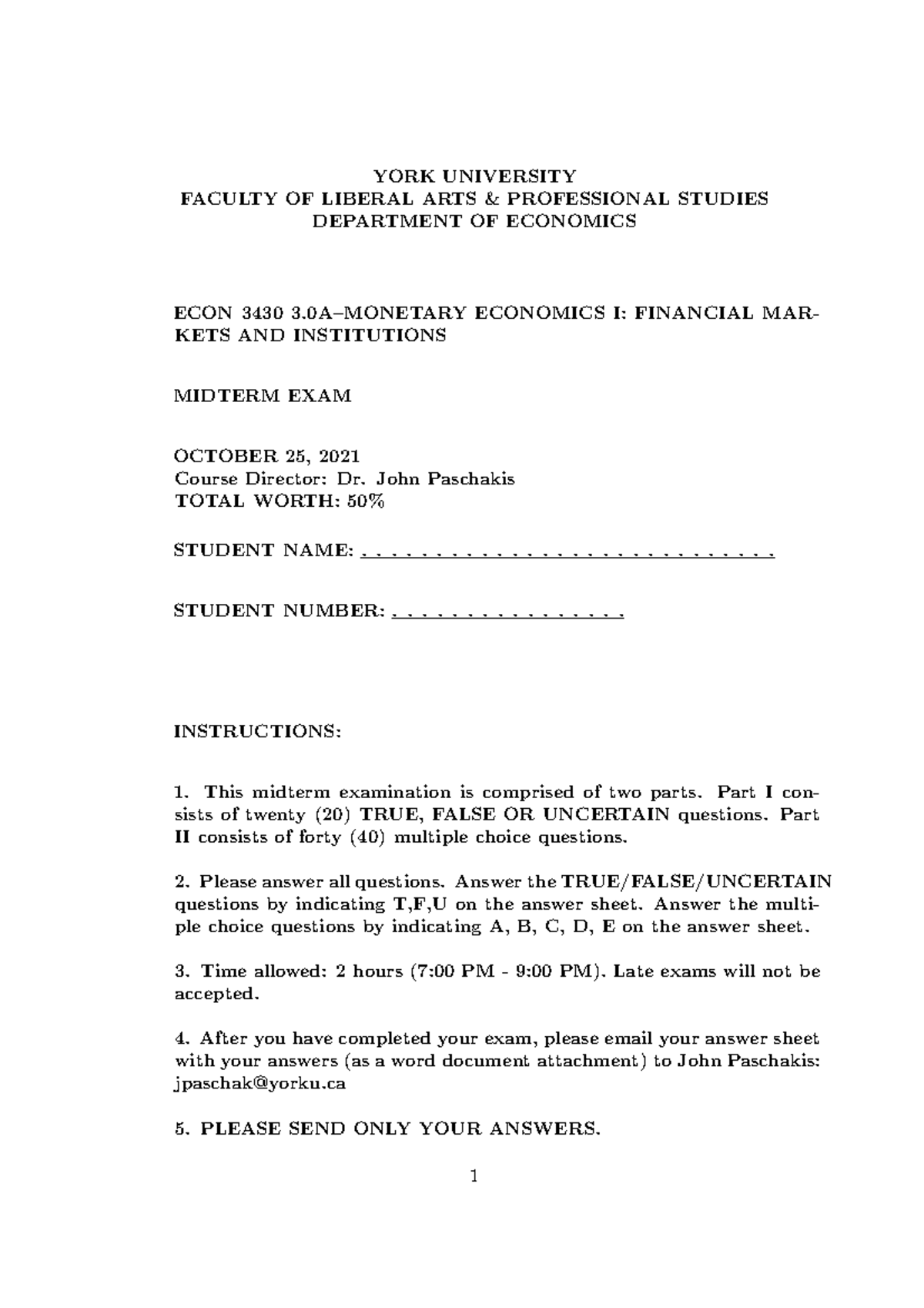 ECON 3430A Midterm Exam Review - Fall 2021 Guide - Studocu