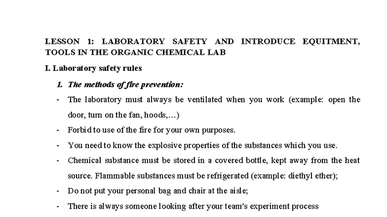 LAB I: LESSON 1 - LAB SAFETY & EQUIPMENT IN ORGANIC CHEMISTRY - Studocu