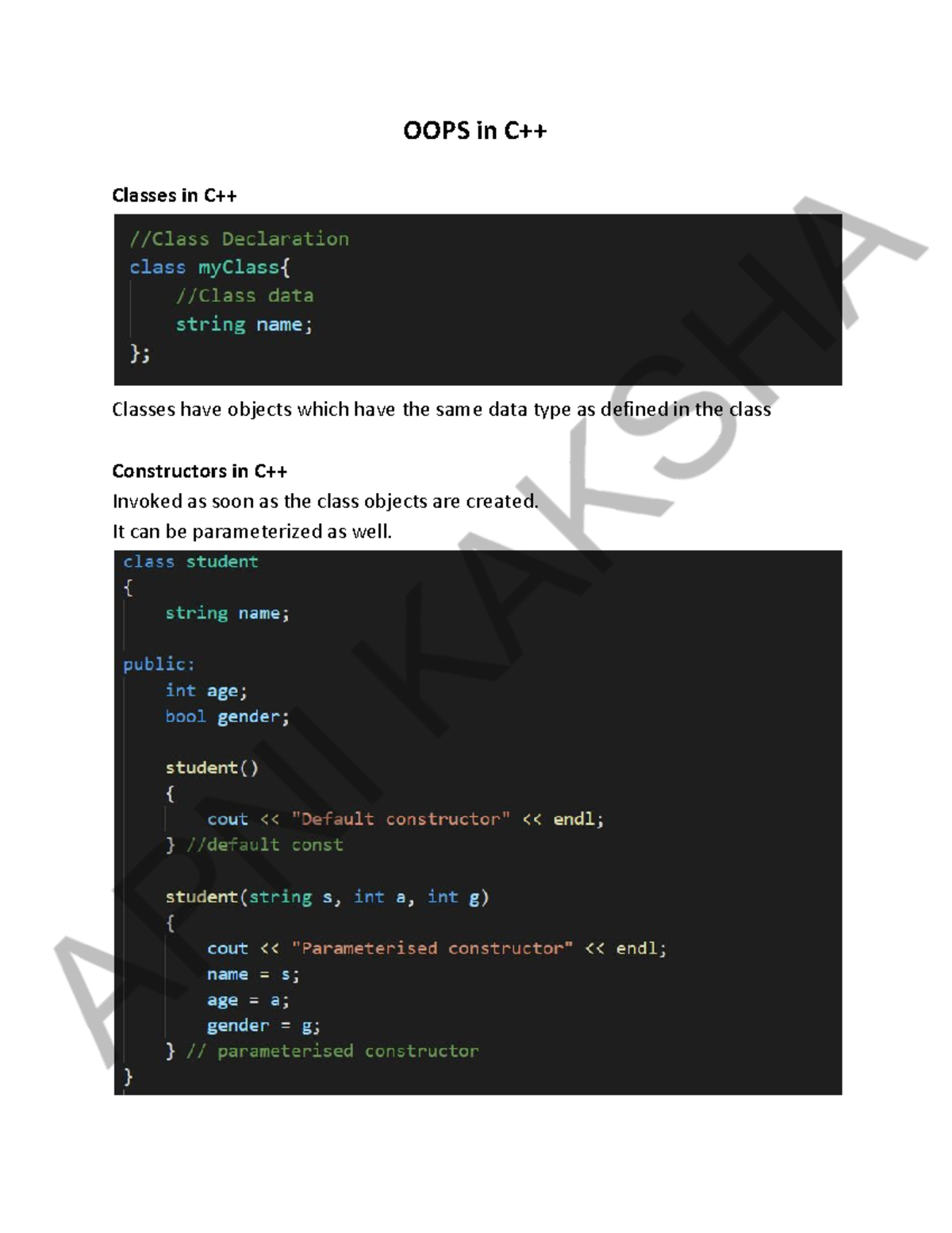 OOPS Concepts: Classes, Constructors, Destructors & Function ...