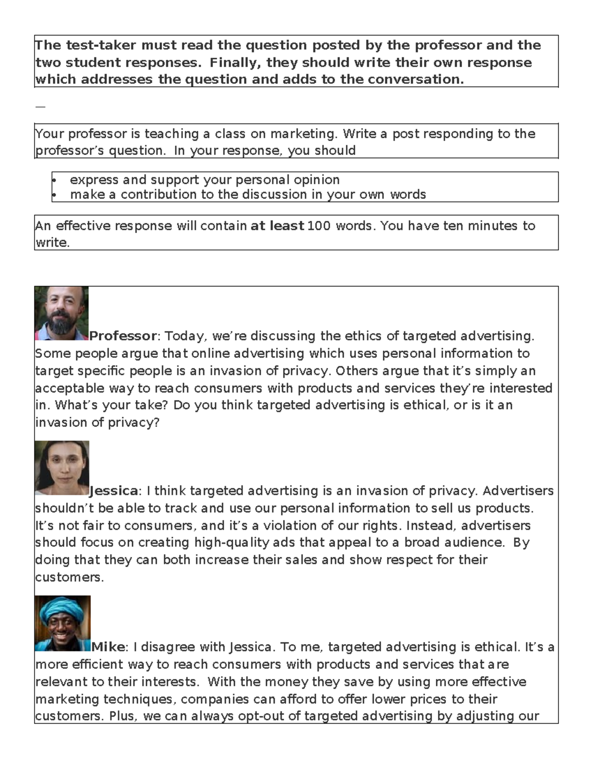 TOEFL Class Discussion Response on Ethics of Targeted Advertising - Studocu