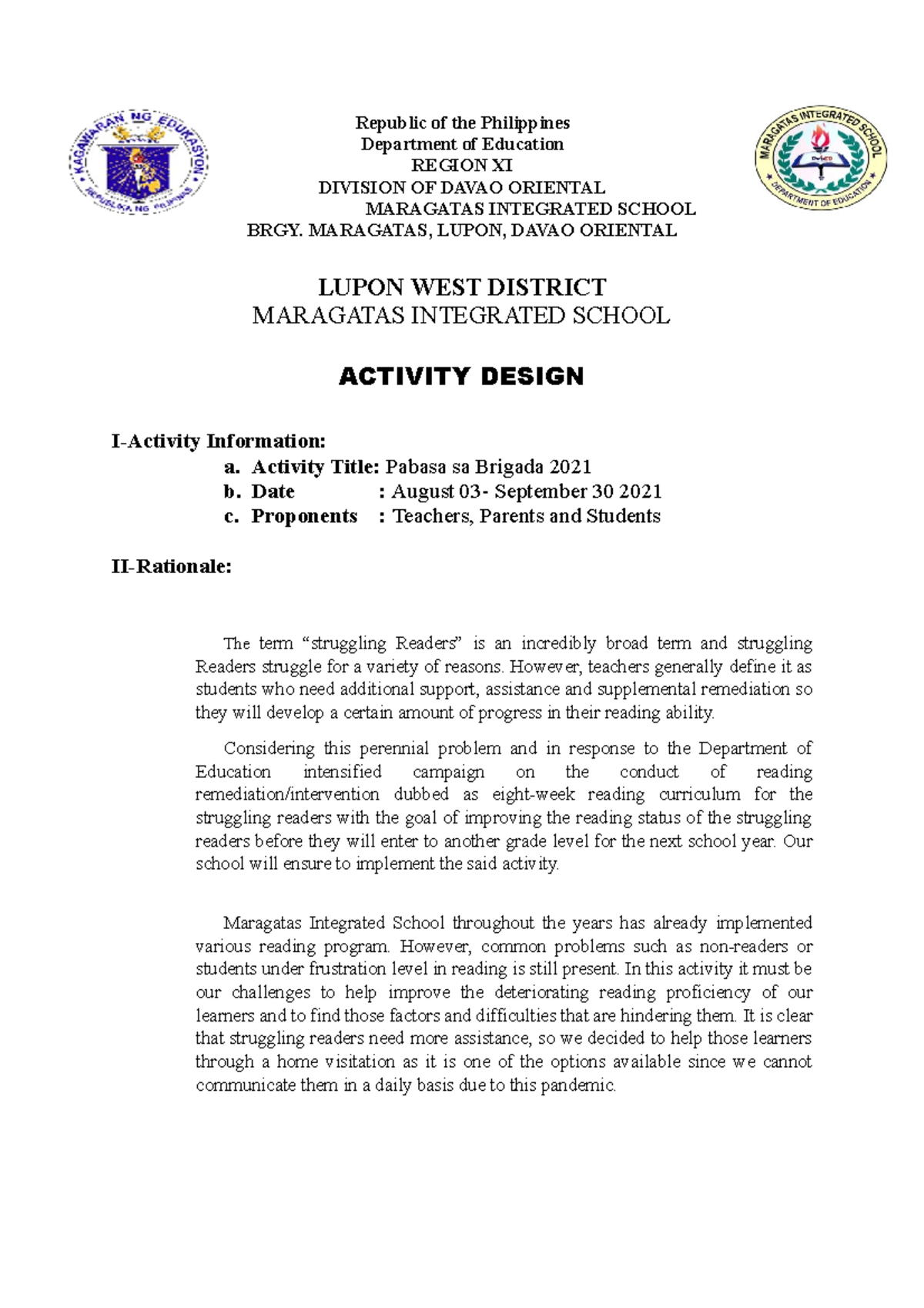 559730029-Activity-Design-for-Struggling-Readers-Pabasa - Studocu