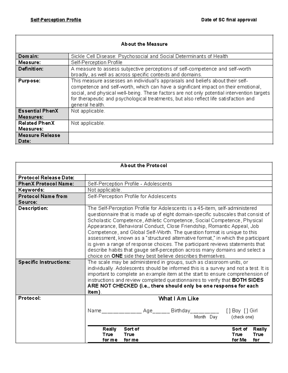 SI 4b Self-Perception Profile for Adolescents: Measure Overview - Studocu