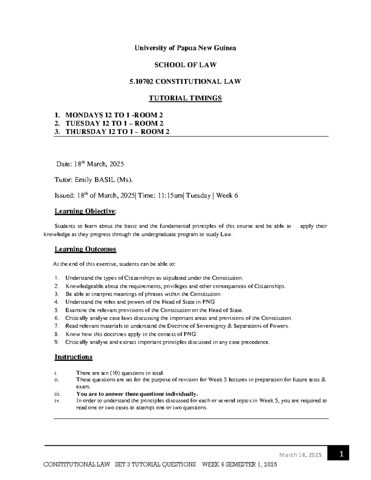 SET 3 OF Tutorial Questions WEEK 6 18 - CONSTITUTIONAL LAW SET 3 ...