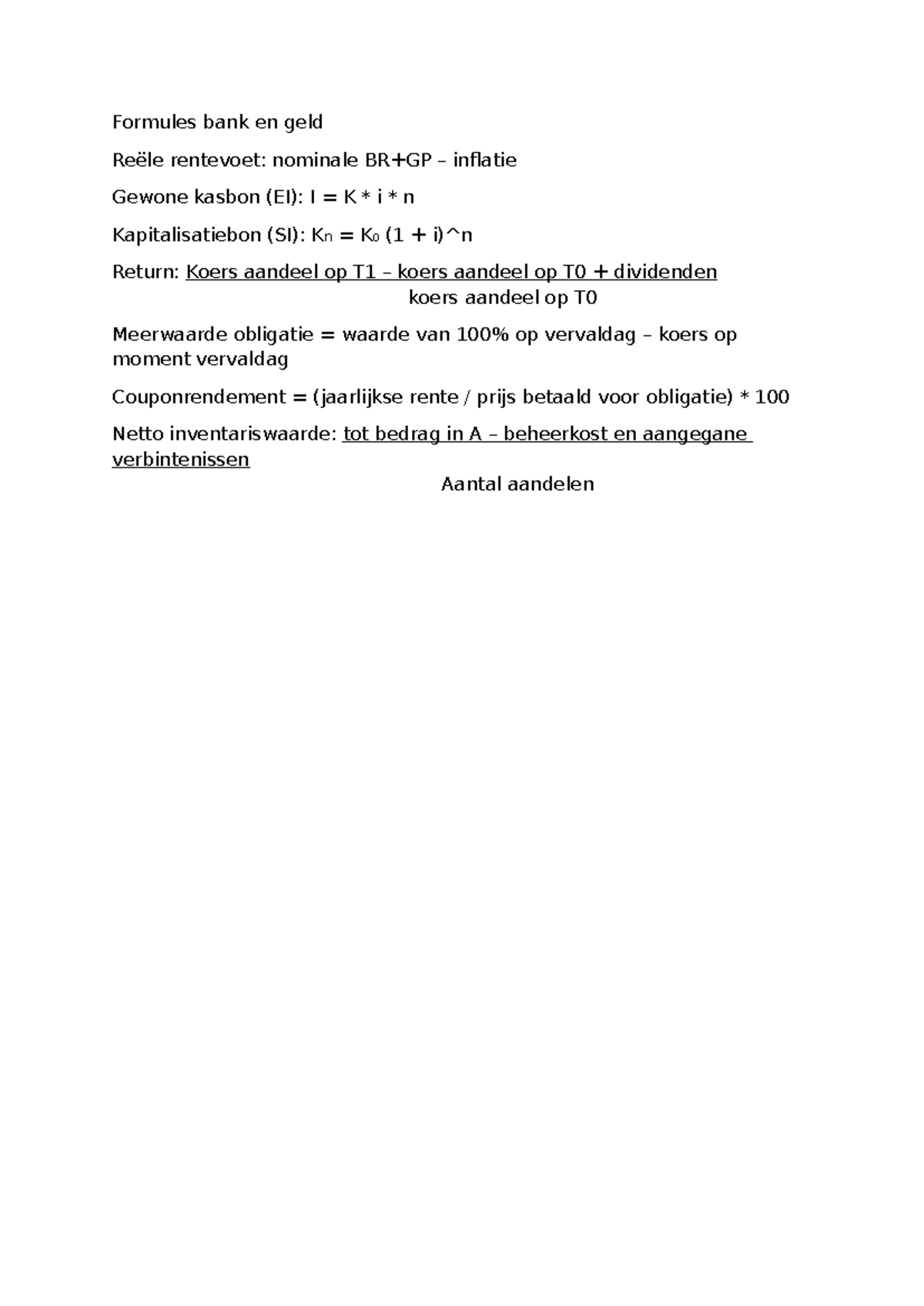 Formules bank en geld - Bank en verzekeringen - Formules bank en geld ...