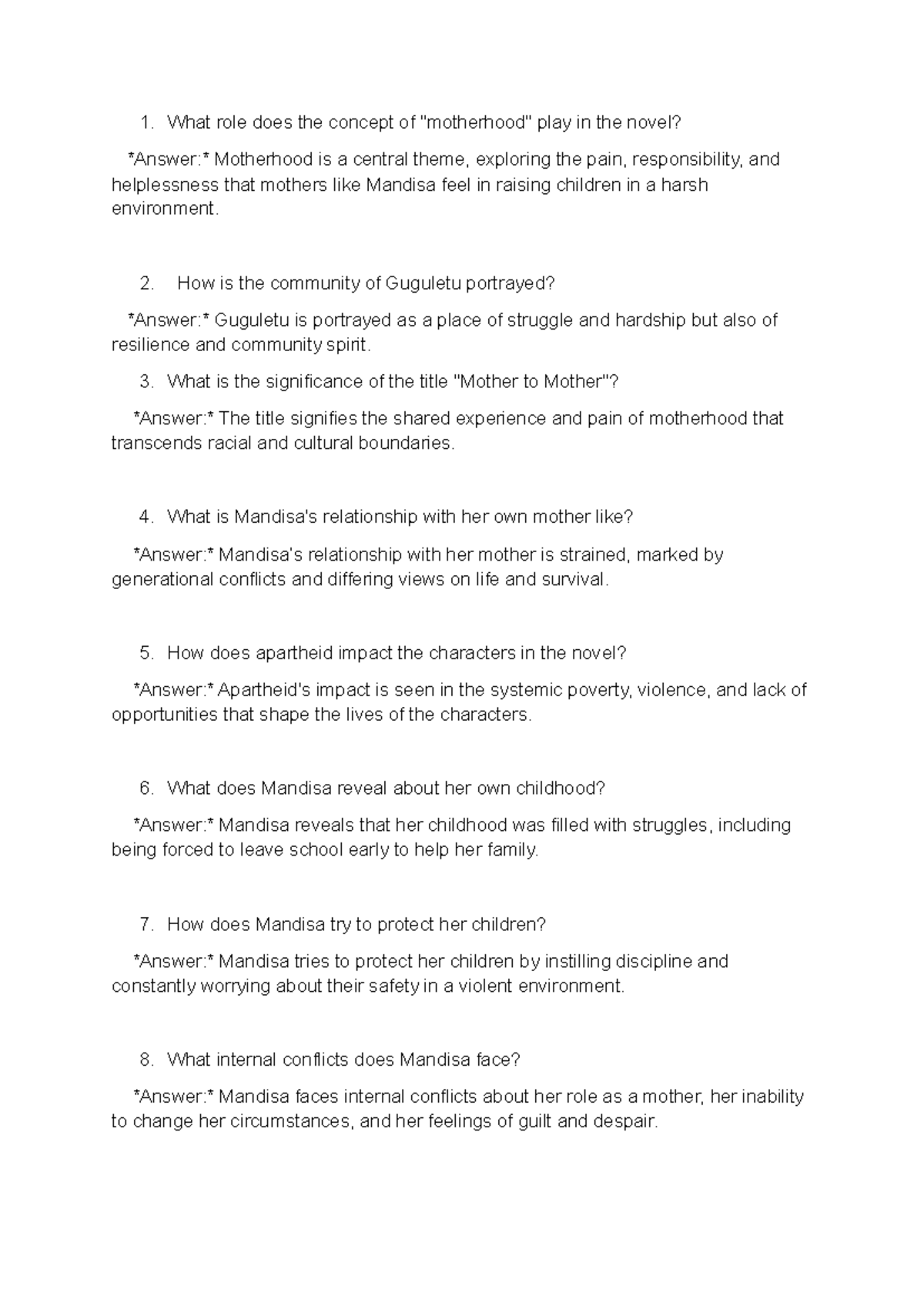 Mother to Mother Study Questions: Themes & Insights Analysis - Studocu