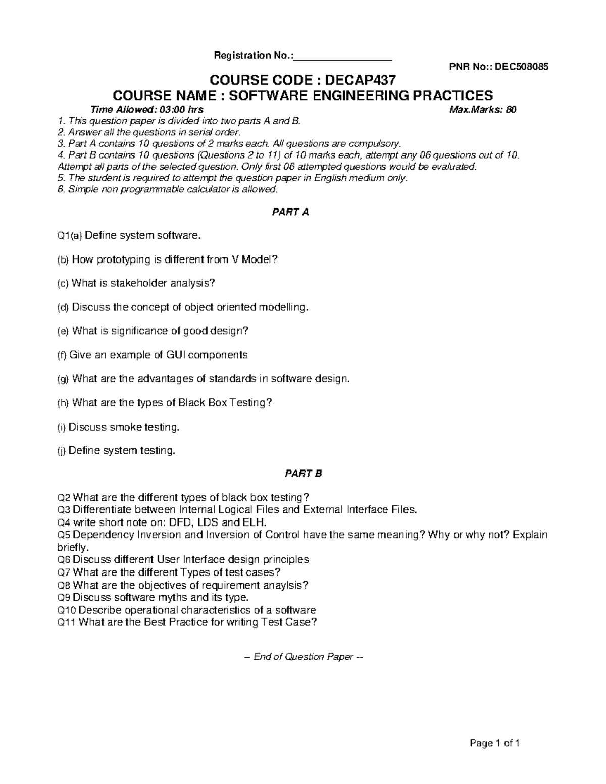 Decap 437 - Software Engineering Practices Exam Paper - Studocu