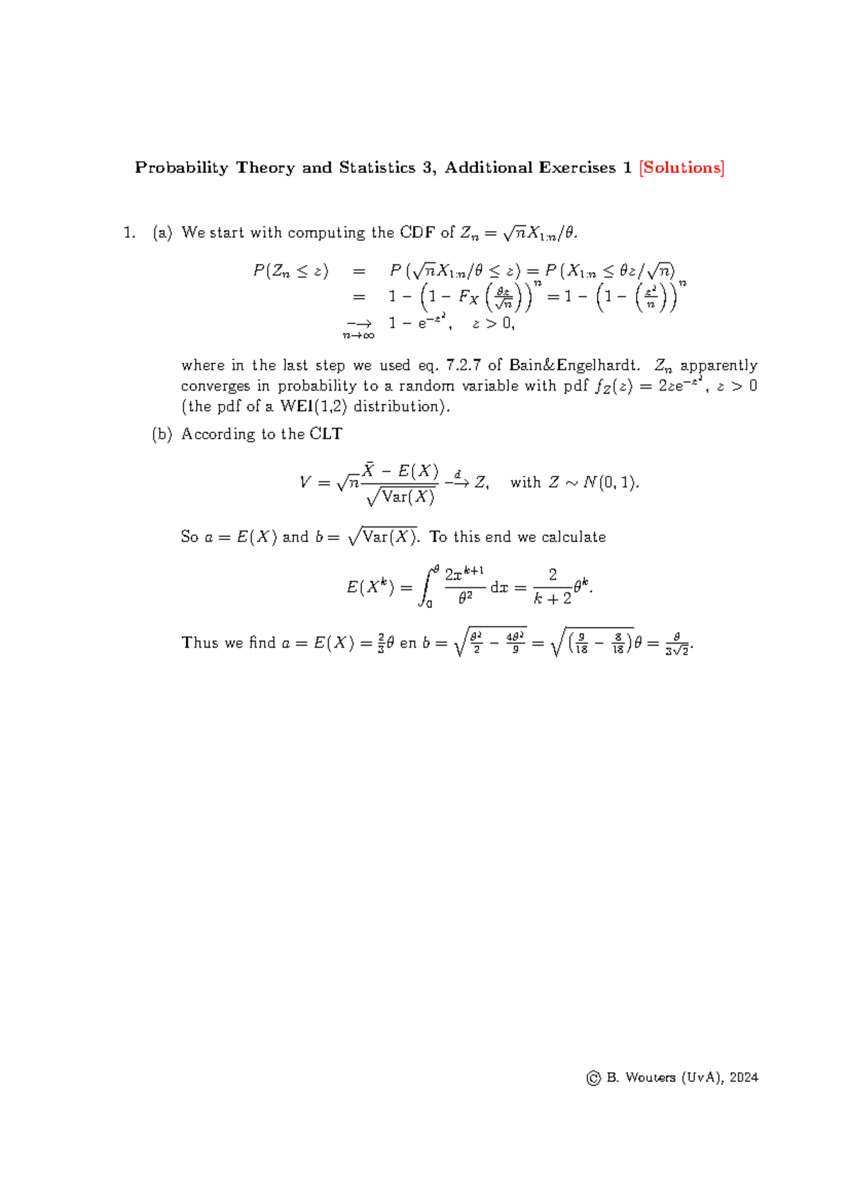 Probability Theory and Statistics 3: Additional Exercises 1 Solutions ...