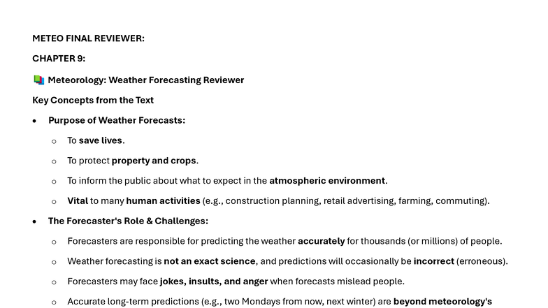 METEO FINAL REVIEWER: CHAPTER 9 - Weather Forecasting Key Concepts ...