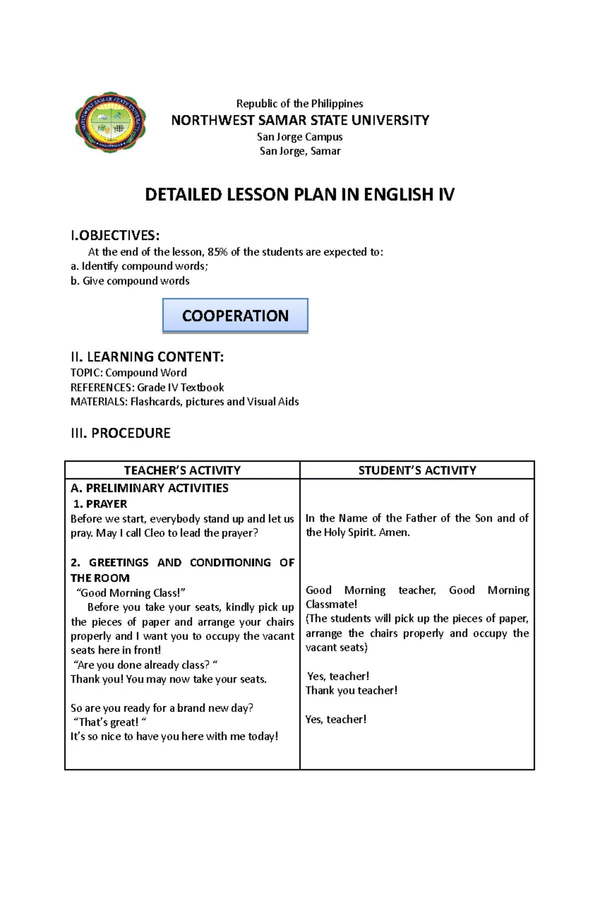 Detailed Lesson Plan in English - TAGLE** Bachelor of Secondary ...